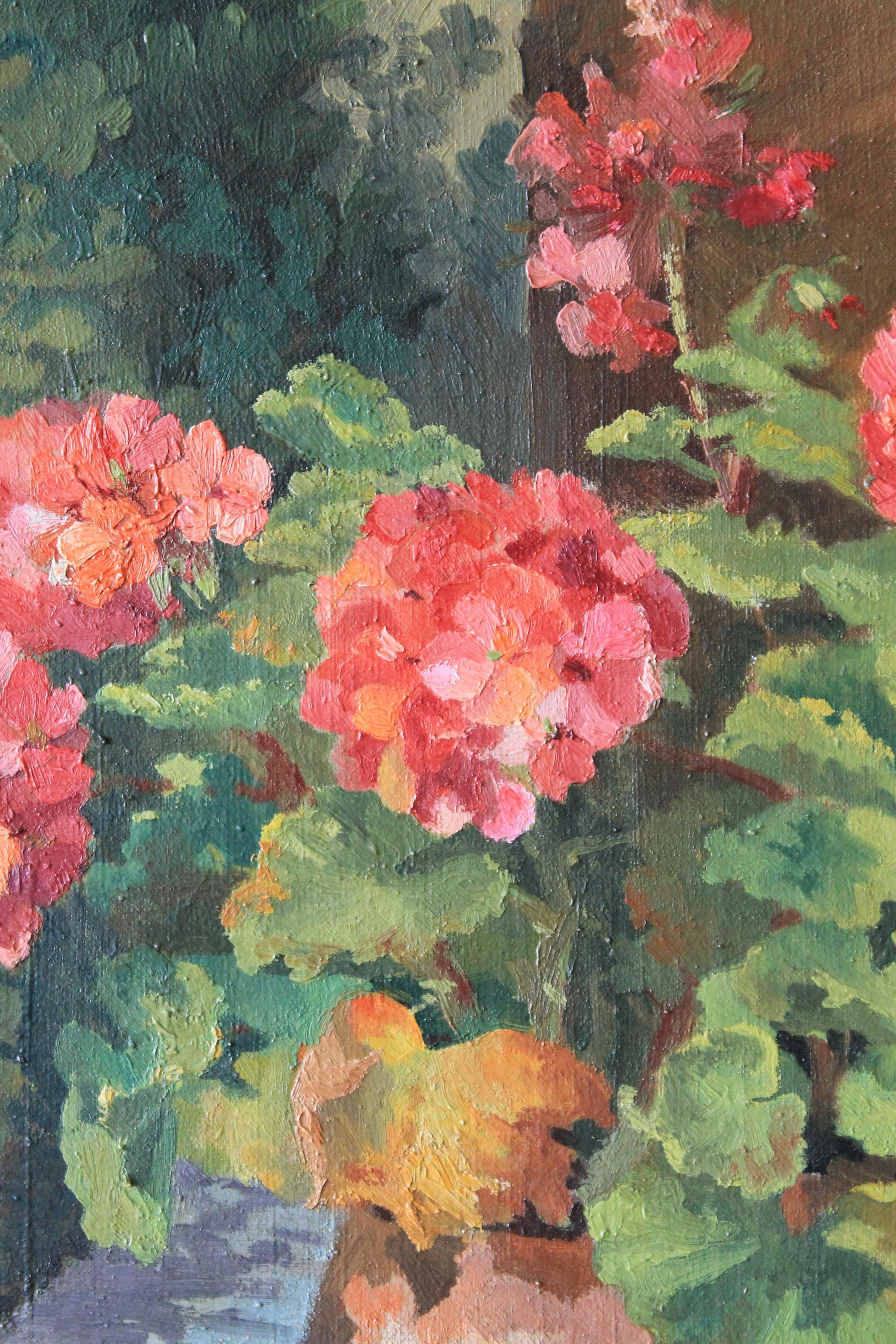 Vintage geranium oil painting, floral still life, flowers 3