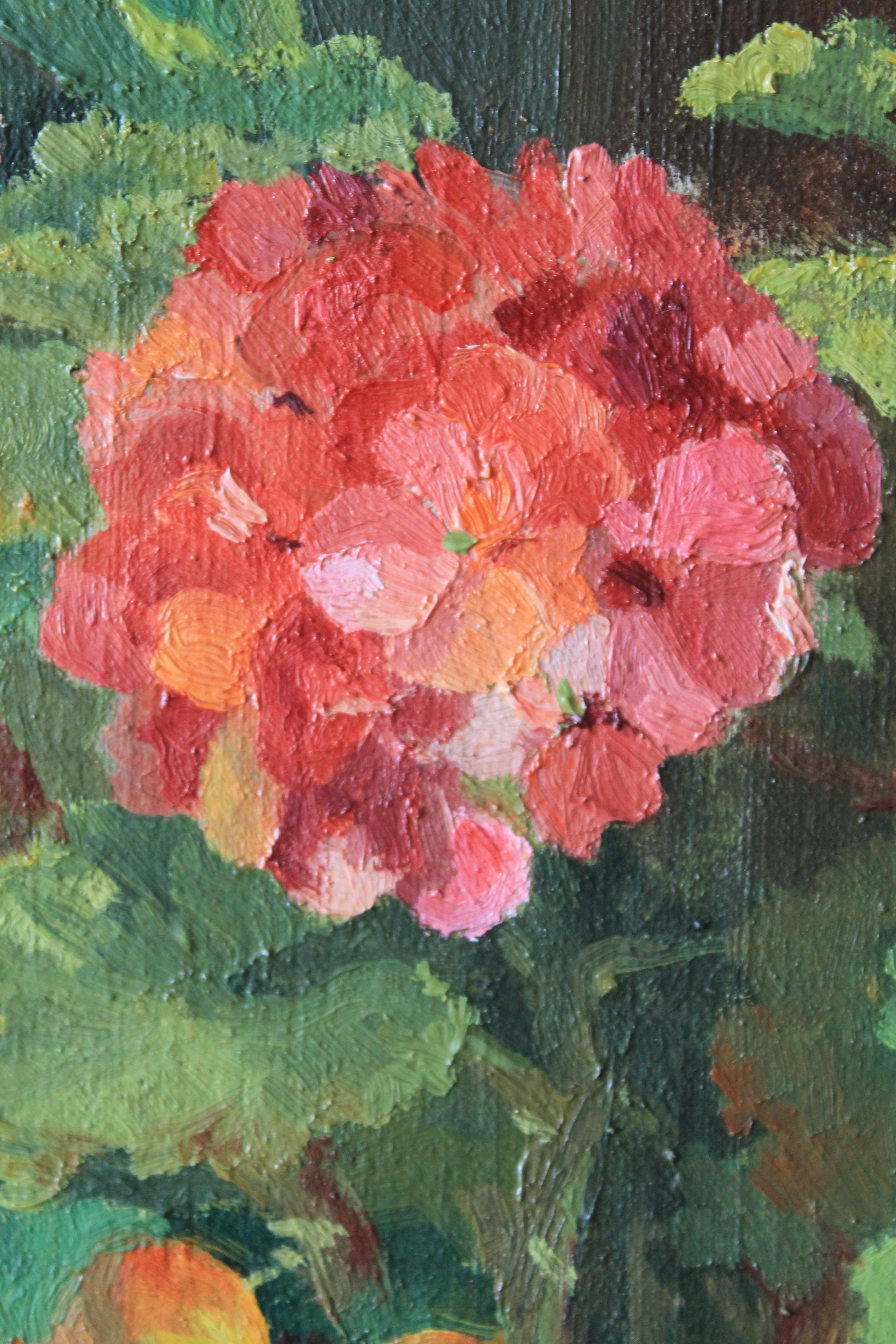 Vintage geranium oil painting, floral still life, flowers 4