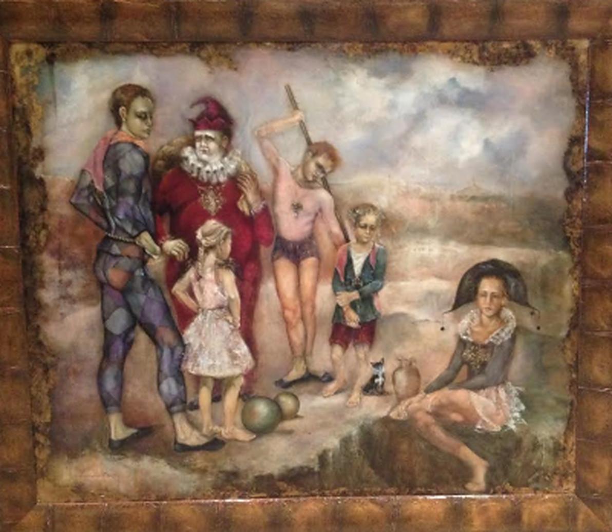 Figurative Painting de C. Dawn Davis - Una postal del periodo rosa