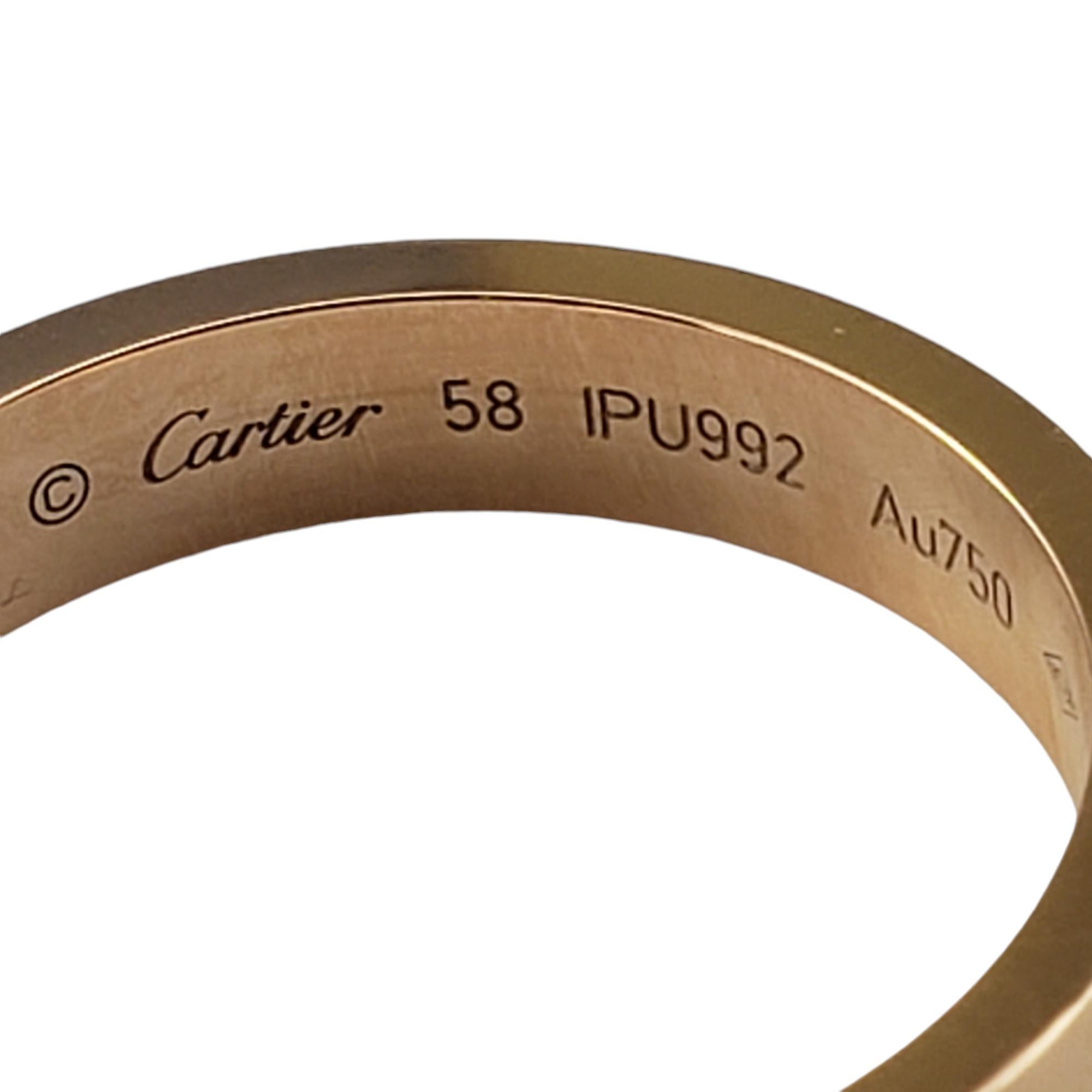 C De Cartier 18 Karat Rose Gold Band Ring Size 8.5 (58) w/Box #18937 1
