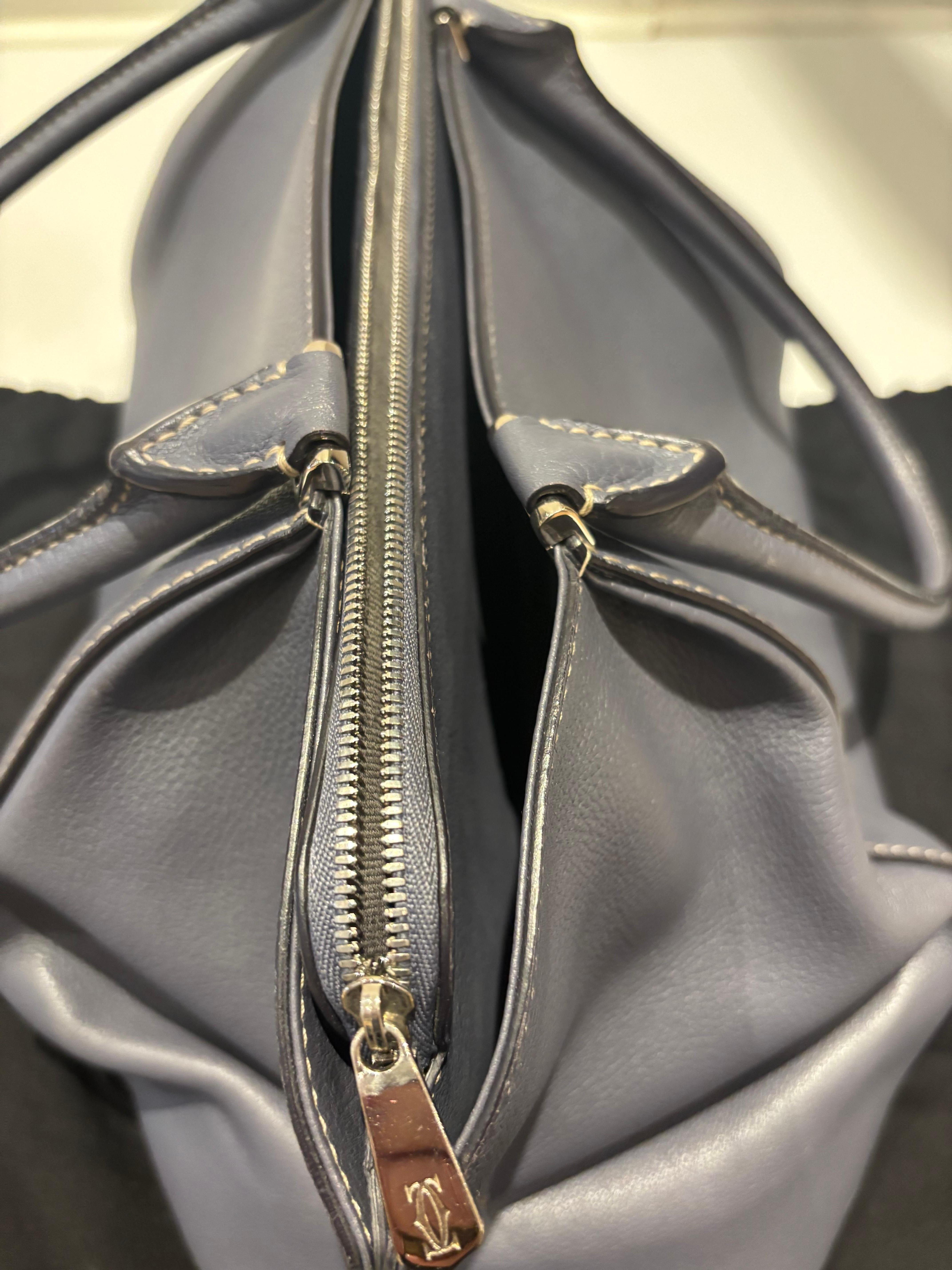 C de Cartier As New Blue Grey Tote with Dust Bag en vente 4