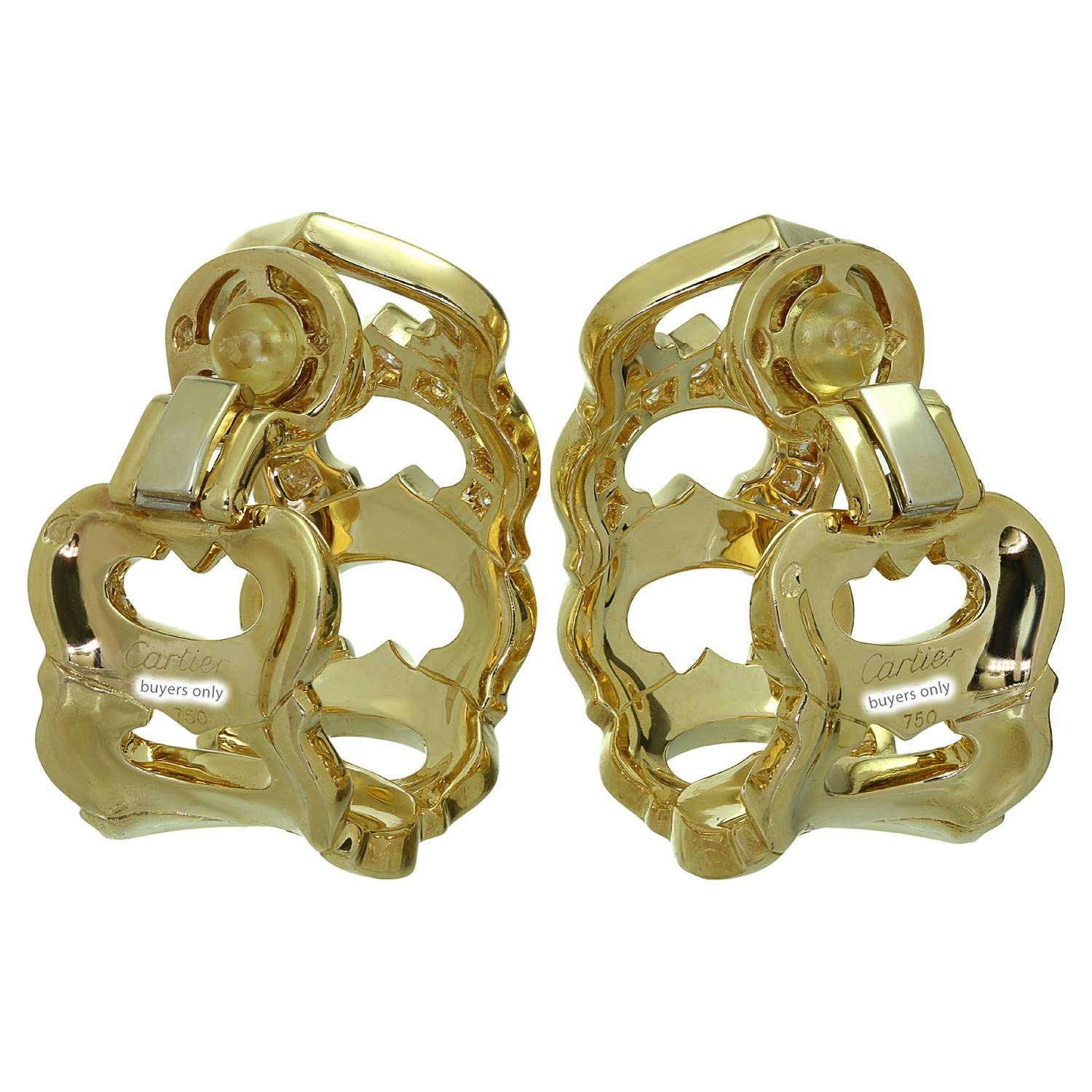 C De Cartier Diamond 18k Yellow Gold Clip-On Wrap Earrings In Excellent Condition For Sale In New York, NY