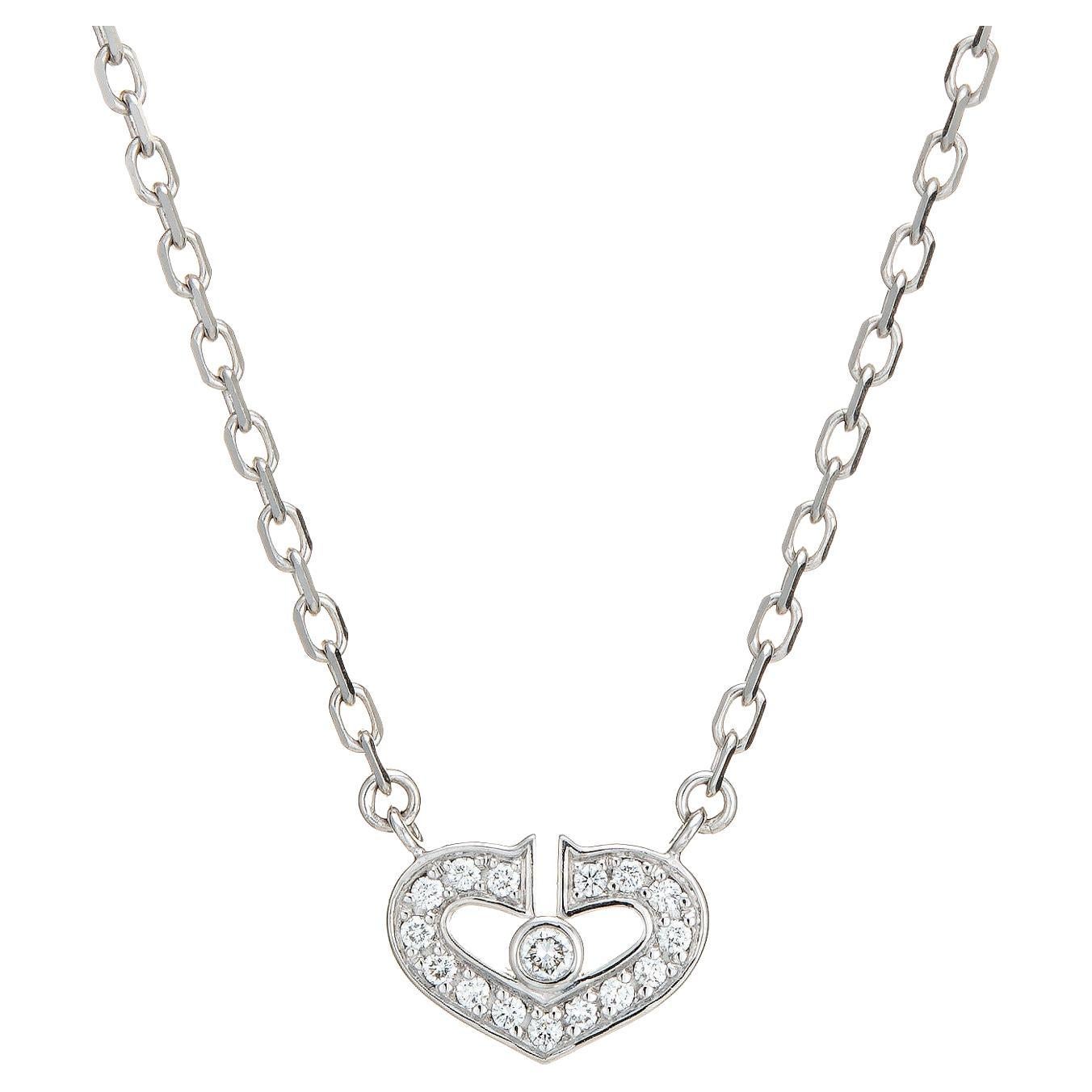 C de Cartier Diamond Necklace Estate 18k White Gold 15" Chain Fine Jewelry For Sale