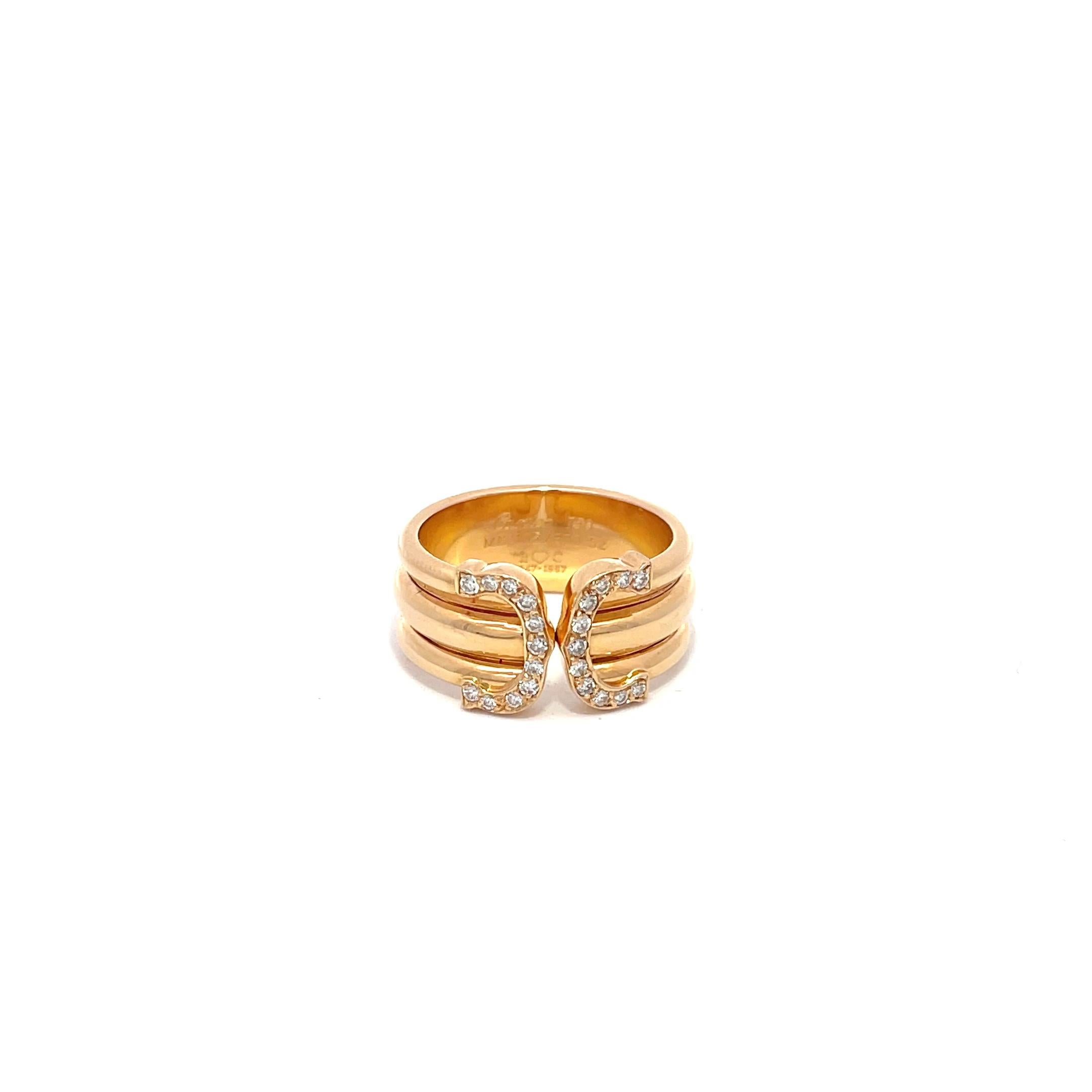 Round Cut  C de Cartier Diamond Ring 18K Yellow Gold For Sale