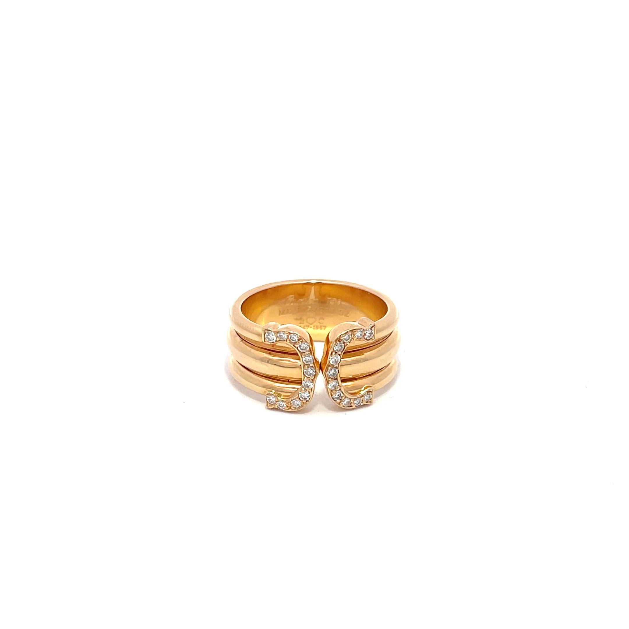 Round Cut C de Cartier Diamond Ring 18K Yellow Gold
