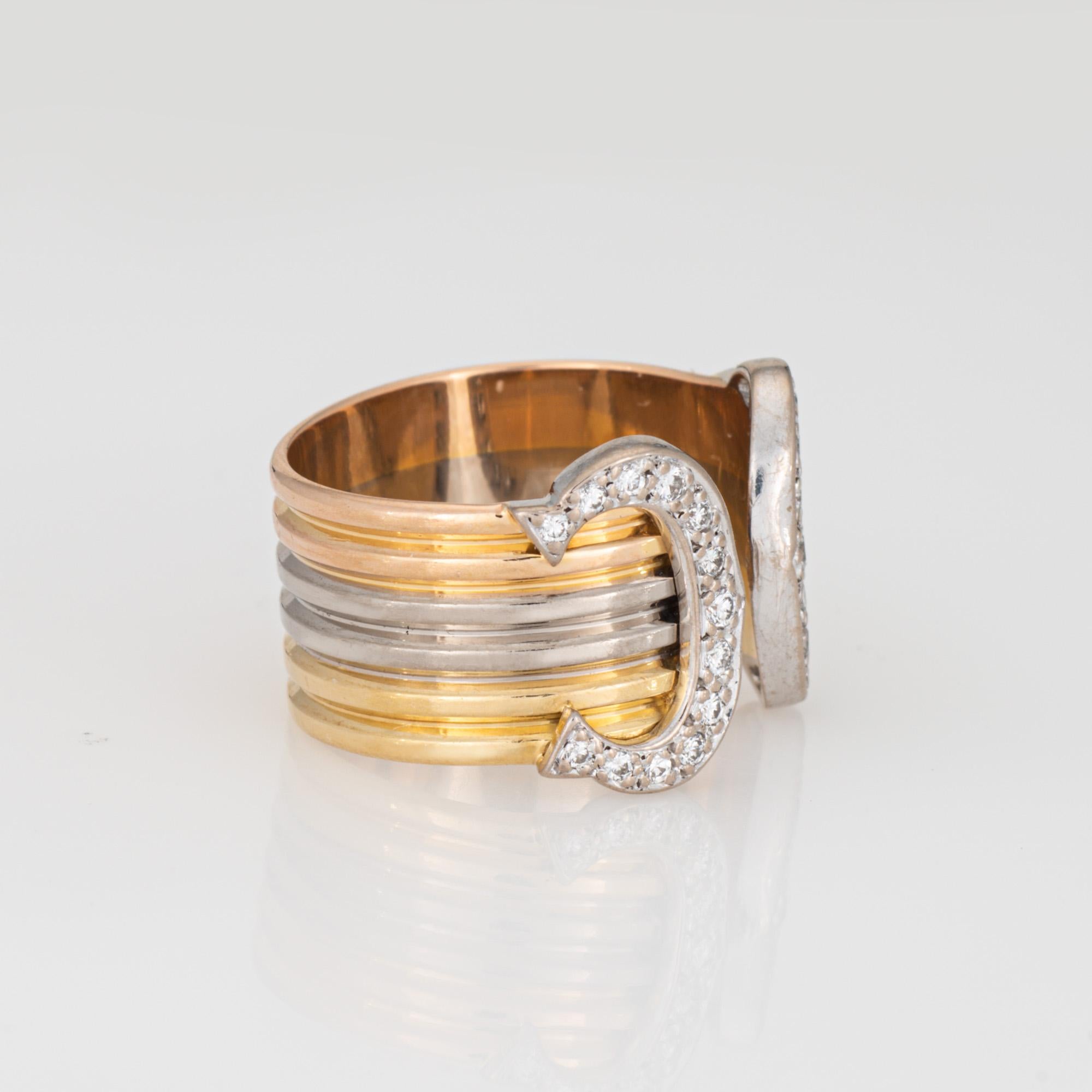 Modern C de Cartier Diamond Ring 53 Sz 6 c1979 18k Tri Gold Band Signed Jewelry COA