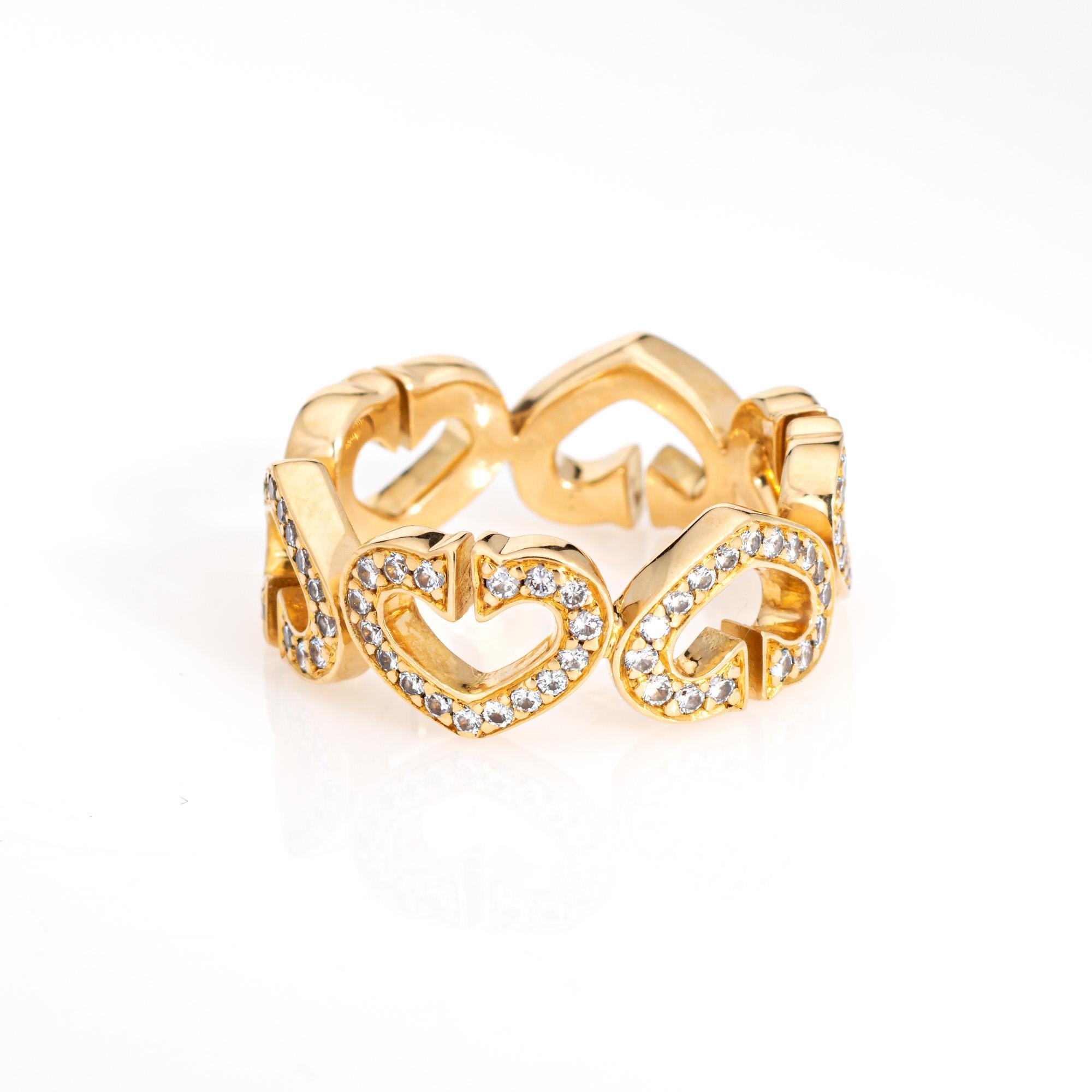 Round Cut C de Cartier Diamond Ring Sz 5.75 Heart Band c2001 18k Yellow Gold Jewelry  For Sale