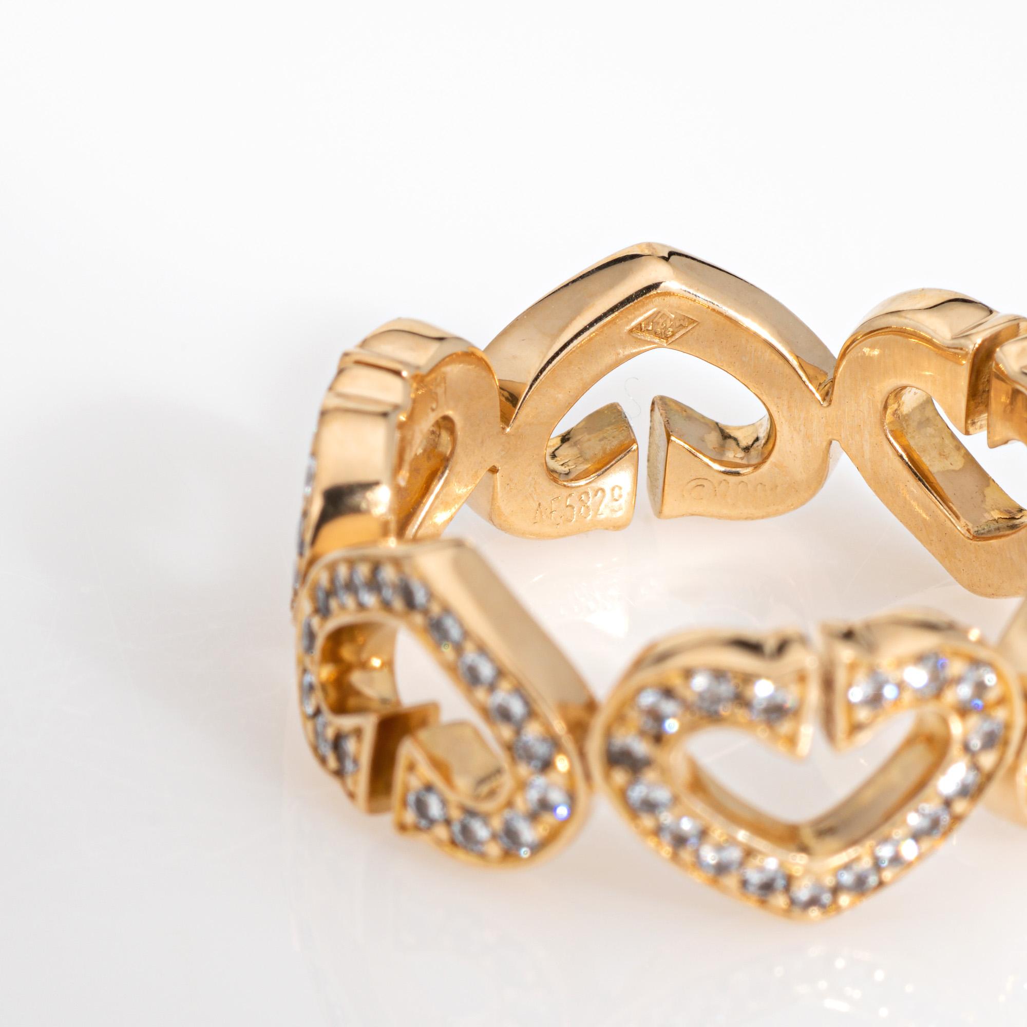 Women's C de Cartier Diamond Ring Sz 5.75 Heart Band c2001 18k Yellow Gold Jewelry  For Sale