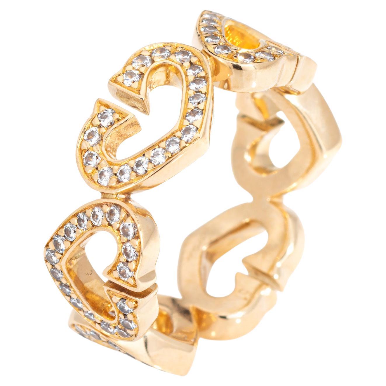 C de Cartier Diamond Ring Sz 5.75 Heart Band c2001 18k Yellow Gold Jewelry  For Sale