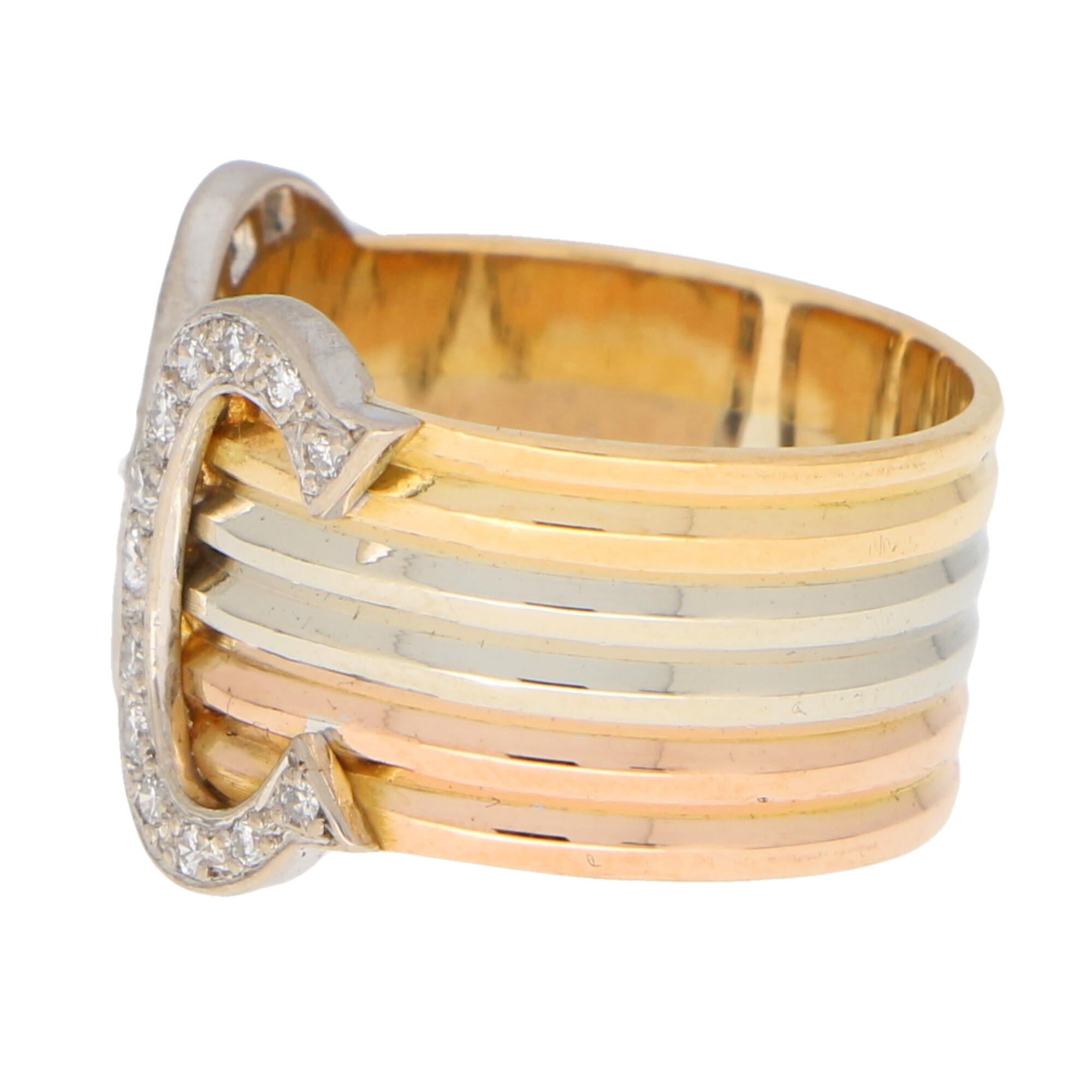 Retro C de Cartier Diamond Trinity Band Ring Set in 18k Yellow, White and Rose Gold