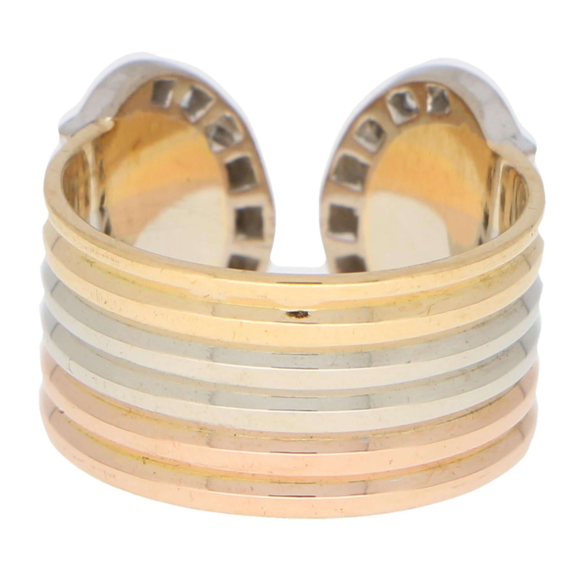 Round Cut C de Cartier Diamond Trinity Band Ring Set in 18k Yellow, White and Rose Gold