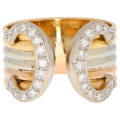 C de Cartier Diamond Trinity Band Ring Set in 18k Yellow, White and Rose Gold