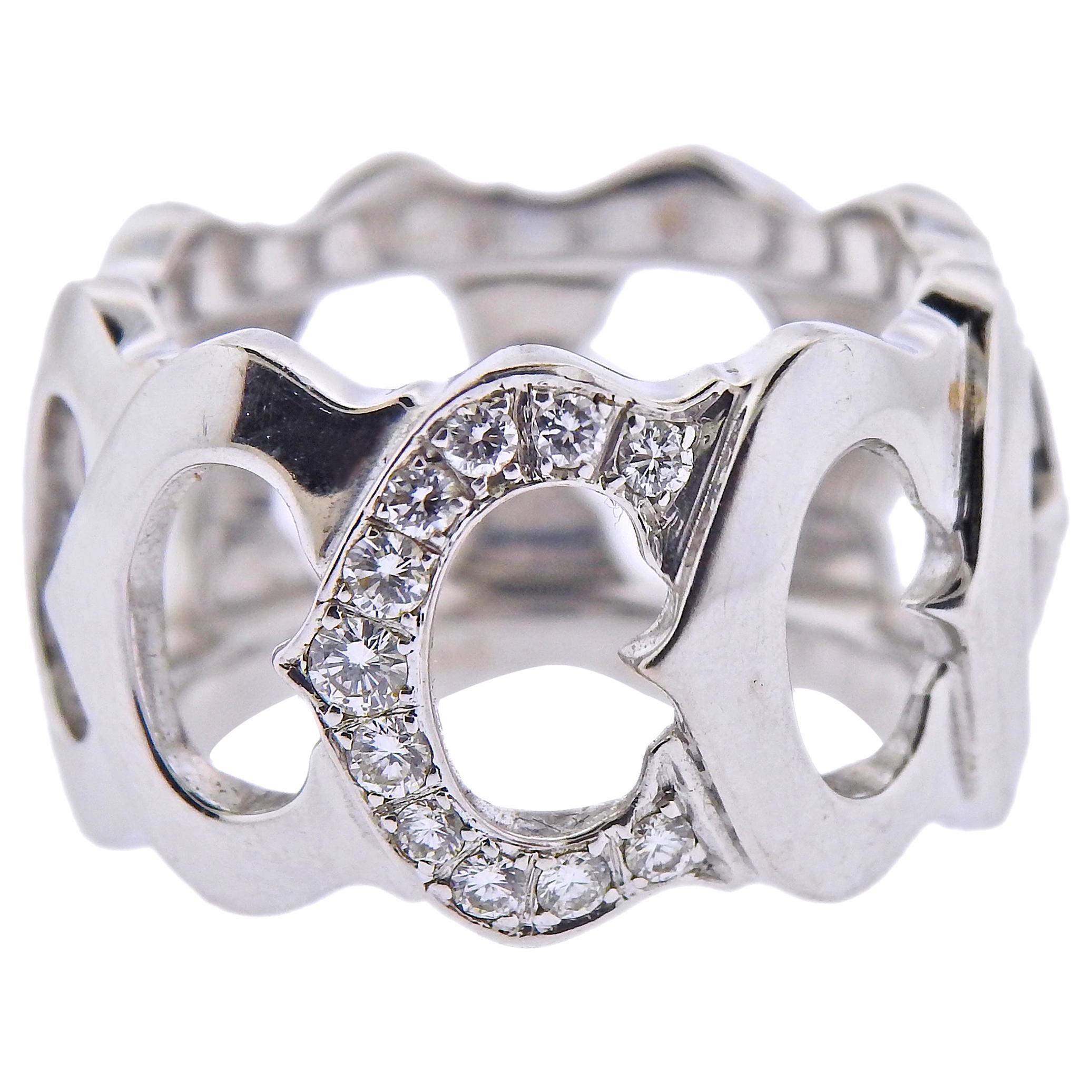 C de Cartier Gold Diamond Wide Band Ring For Sale