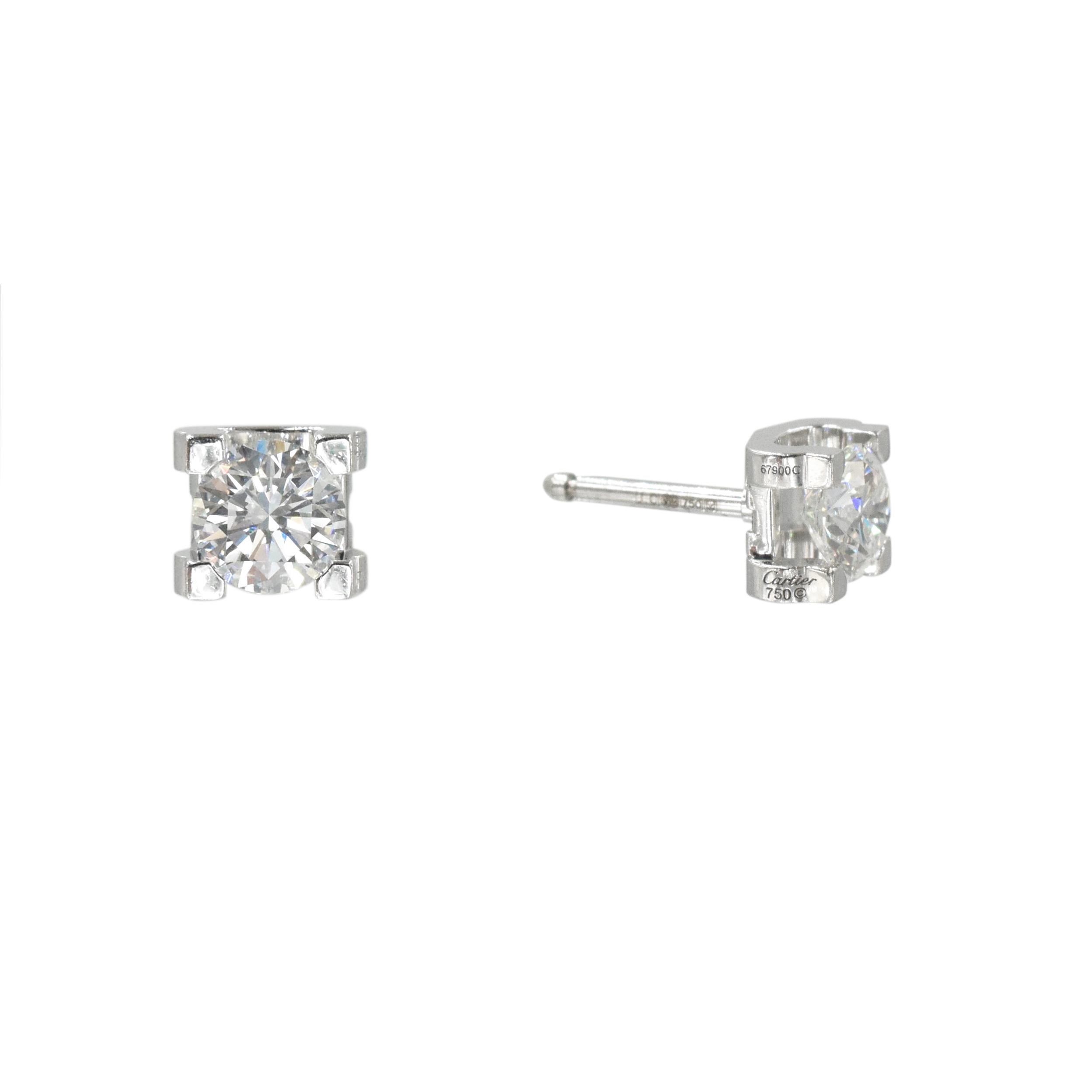 Round Cut C de Cartier in Signature Setting Diamond Studs and Solitaire Necklace Set. For Sale