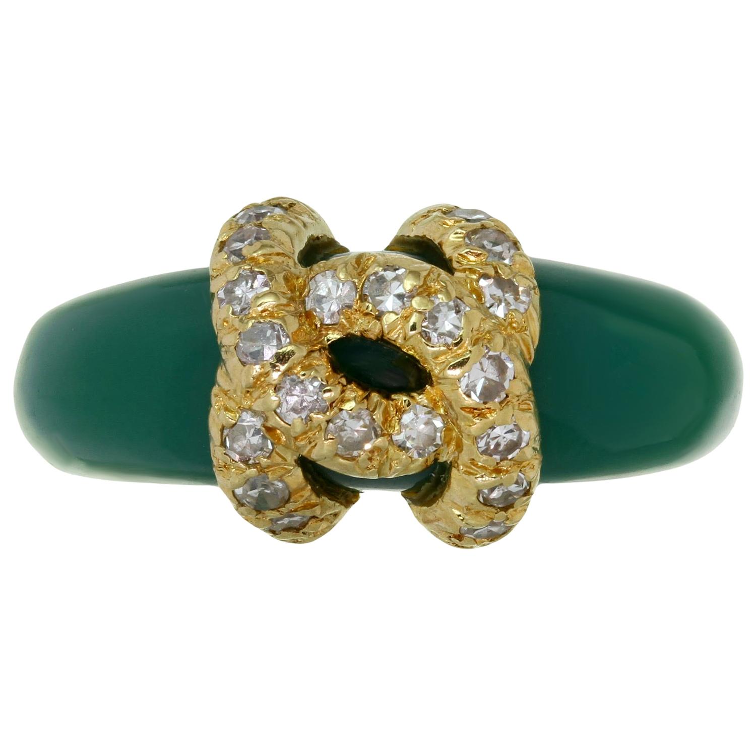 CARTIER C de CARTIER Logo Diamond Green Rhodochrosite 18k YG Ring Sz. 48 - 4.25 In Good Condition For Sale In New York, NY