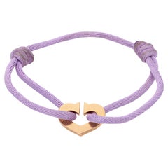 C de Cartier Love Charity Heart Bracelet Lilac Silk Cord 18k Gold Estate Jewelry