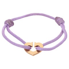 C de Cartier Love Charity Heart Bracelet Lilas Silk Cord 18k Gold Estate Jewelry