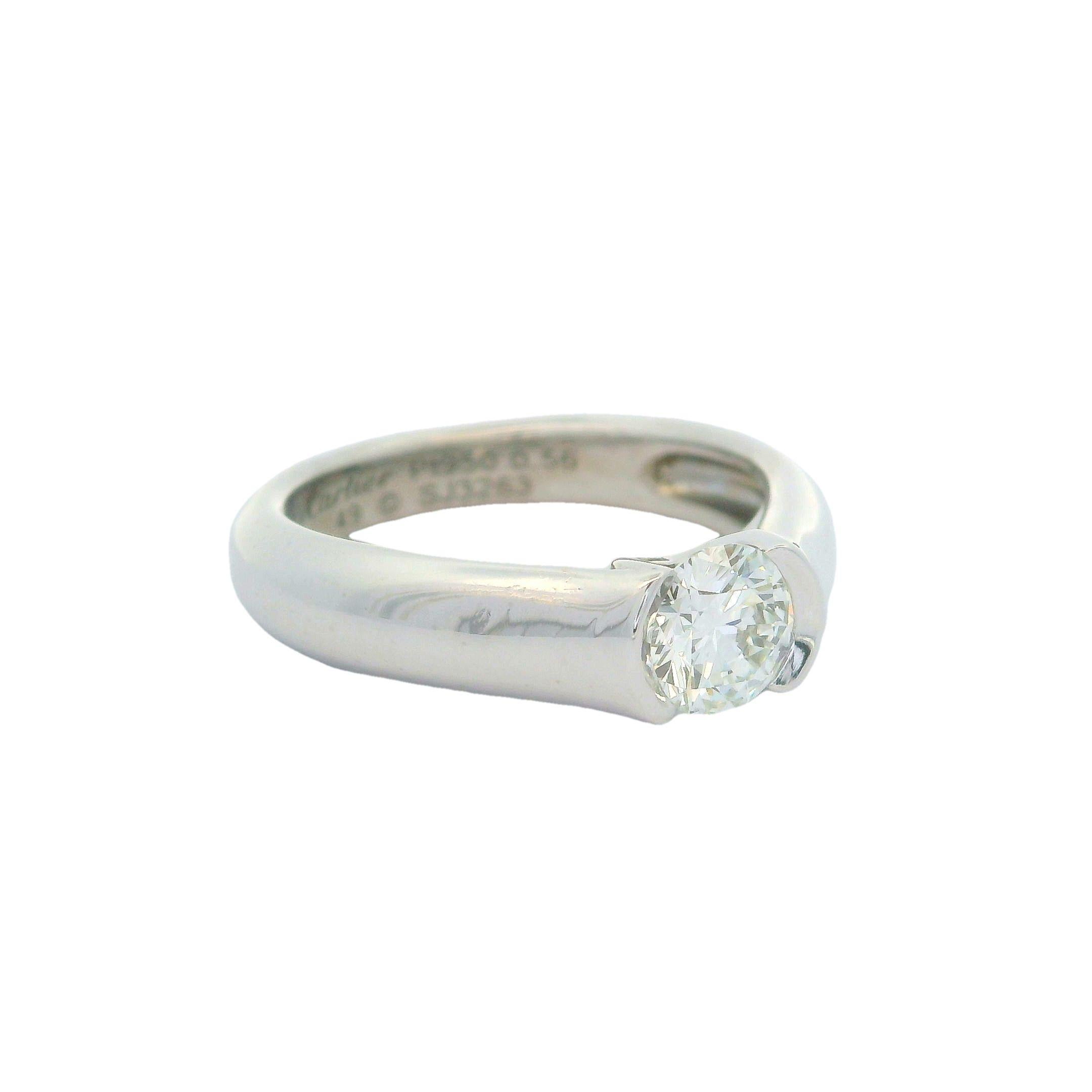 C De Cartier Platinum .56ct Half Bezel Diamond Solitaire Engagement Ring Size 49 For Sale 5