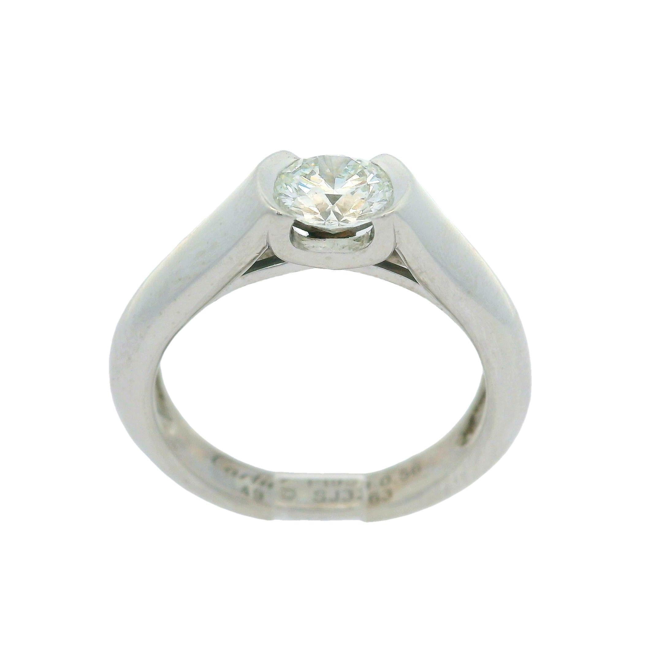 C De Cartier Platinum .56ct Half Bezel Diamond Solitaire Engagement Ring Size 49 For Sale 7
