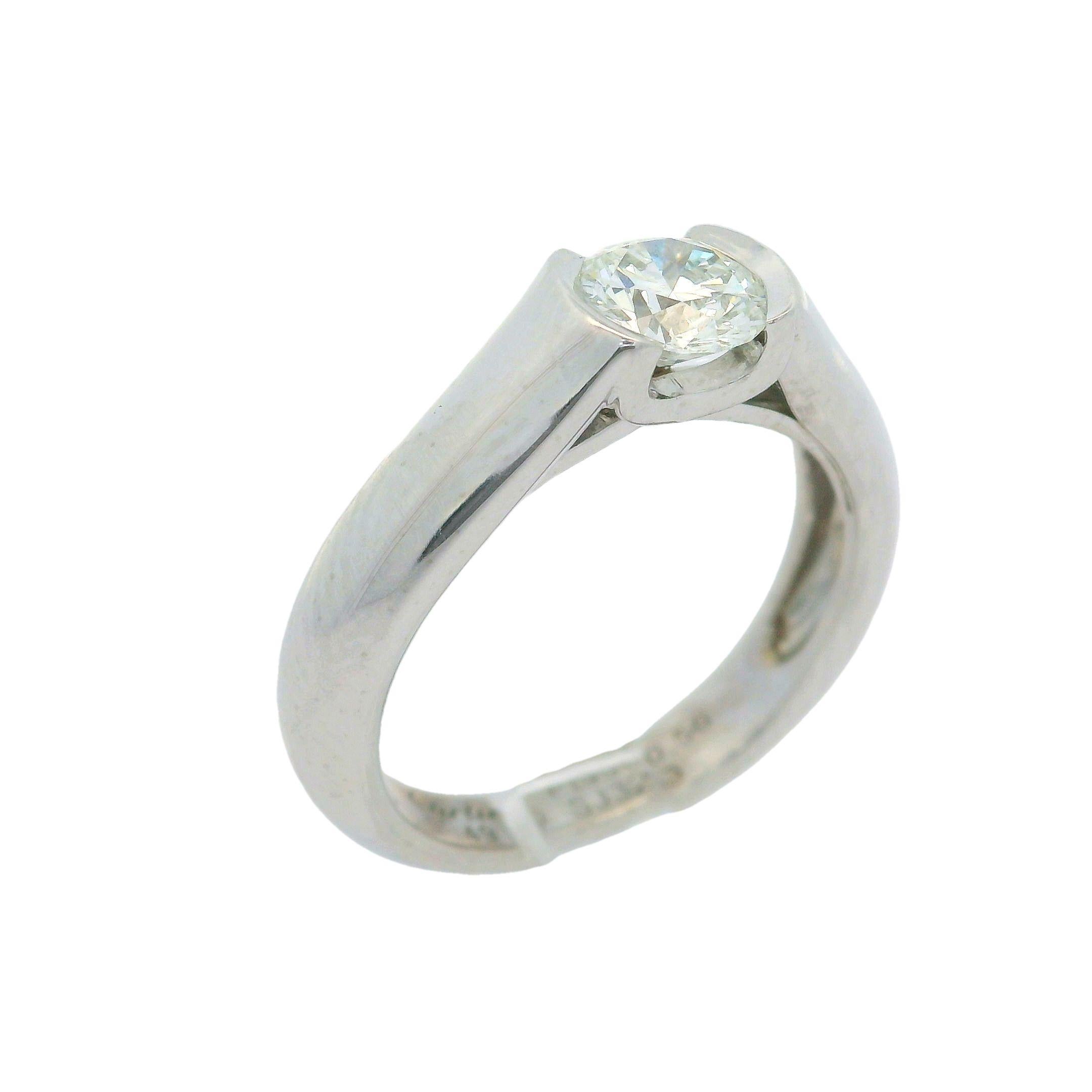 C De Cartier Platinum .56ct Half Bezel Diamond Solitaire Engagement Ring Size 49 For Sale 8