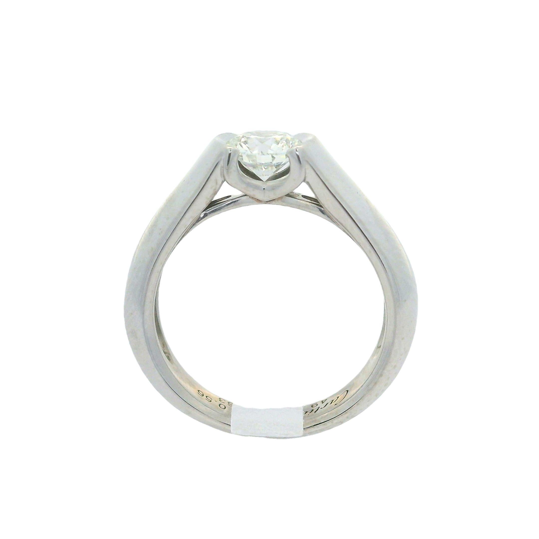 C De Cartier Platinum .56ct Half Bezel Diamond Solitaire Engagement Ring Size 49 For Sale 10