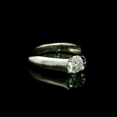 C De Cartier Platinum .56ct Half Bezel Diamond Solitaire Engagement Ring Size 49