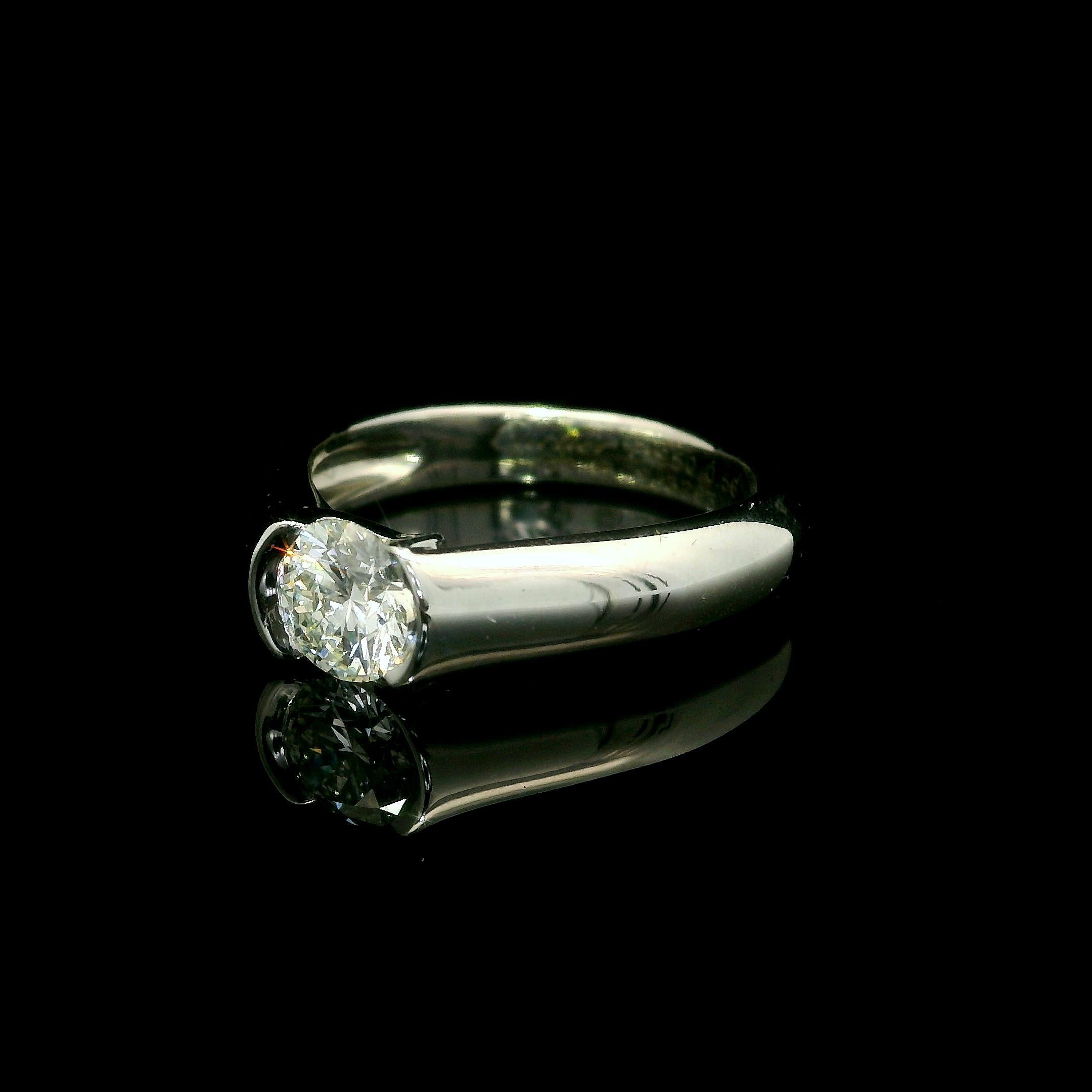 Round Cut C De Cartier Platinum .56ct Half Bezel Diamond Solitaire Engagement Ring Size 49 For Sale