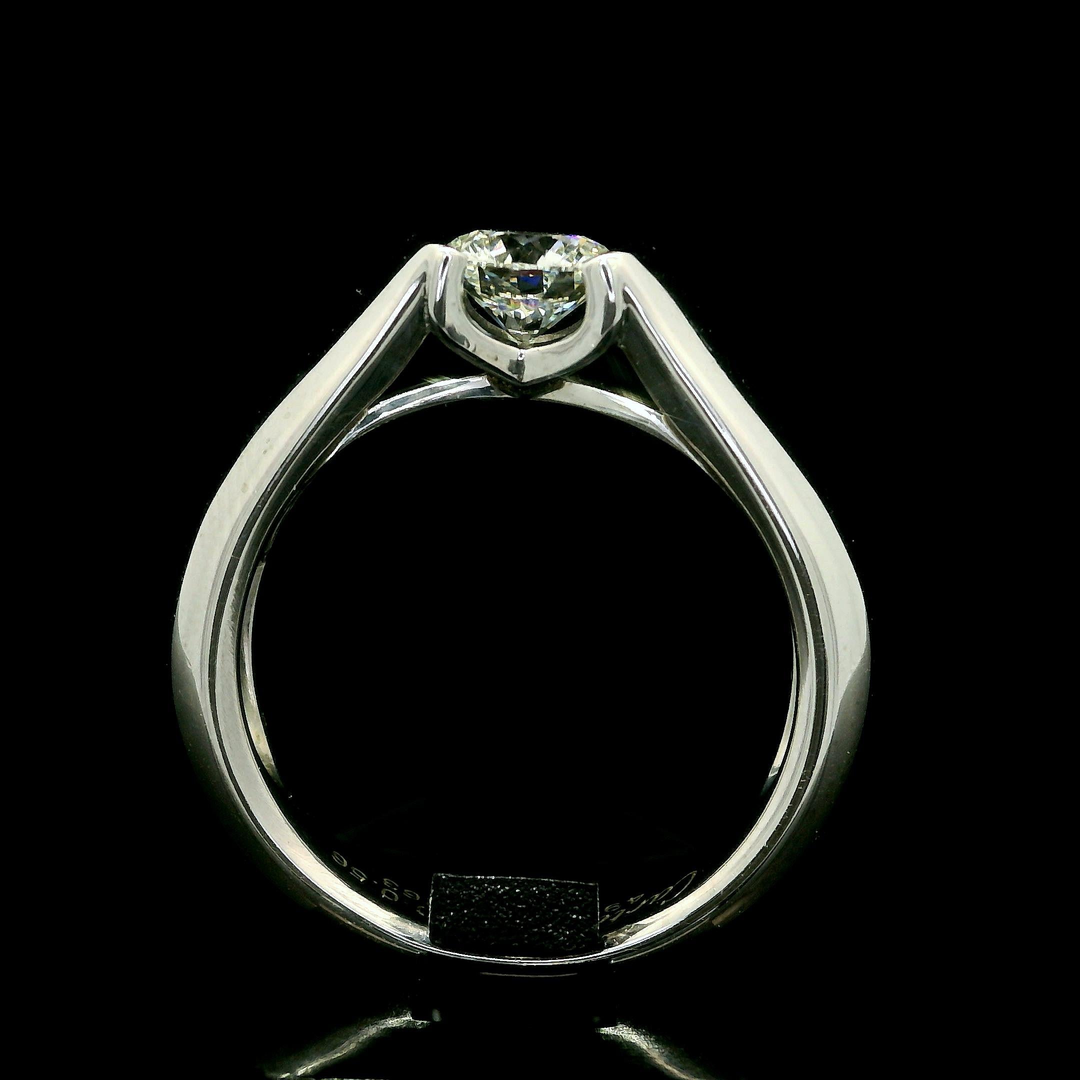 C De Cartier Platinum .56ct Half Bezel Diamond Solitaire Engagement Ring Size 49 For Sale 1
