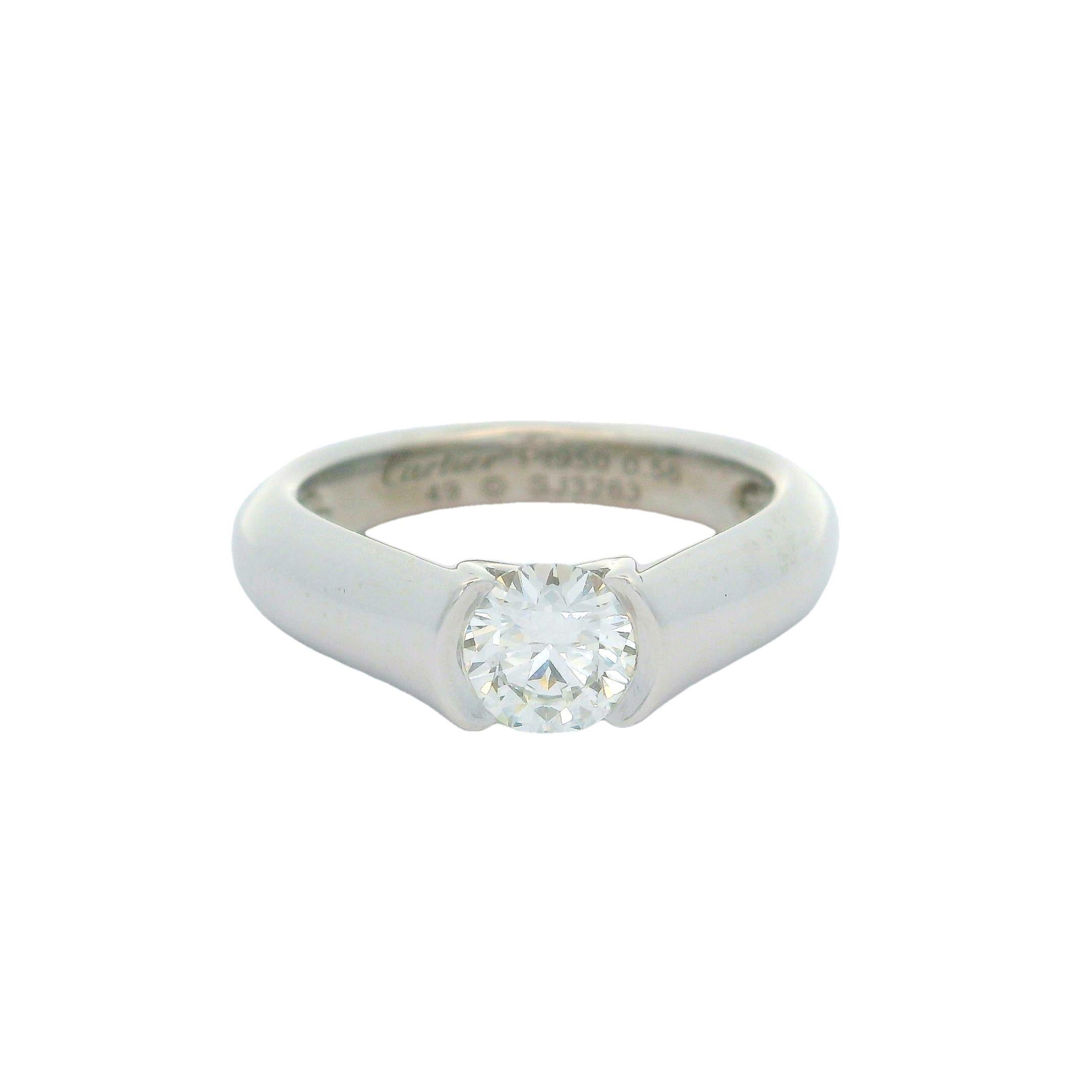 C De Cartier Platinum .56ct Half Bezel Diamond Solitaire Engagement Ring Size 49 For Sale 4