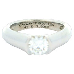 C De Cartier Platinum .56ct Half Bezel Diamond Solitaire Engagement Ring Size 49