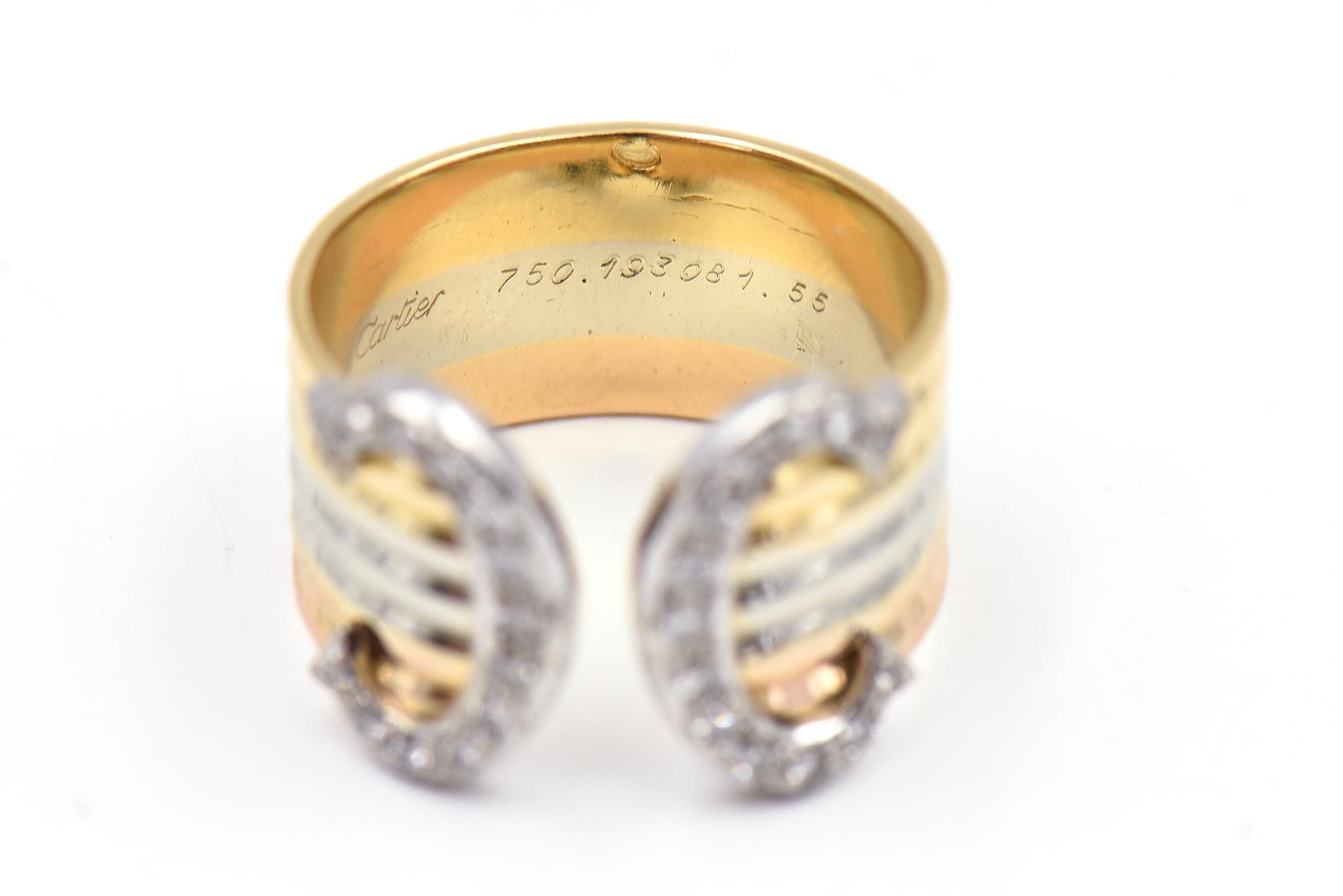 C De Cartier Trinity Tri Color Gold and Diamond Band Ring 5