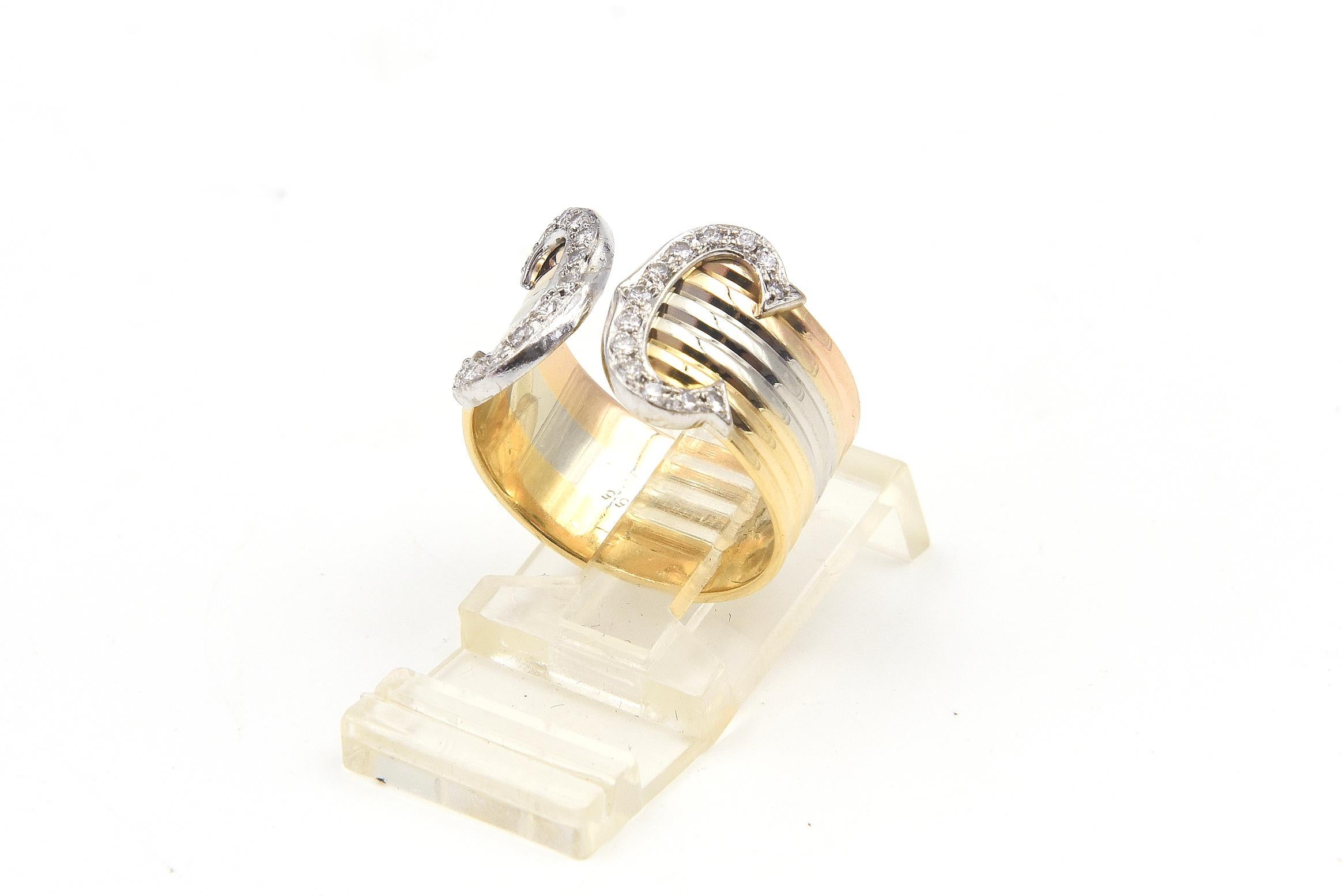 Round Cut C De Cartier Trinity Tri Color Gold and Diamond Band Ring
