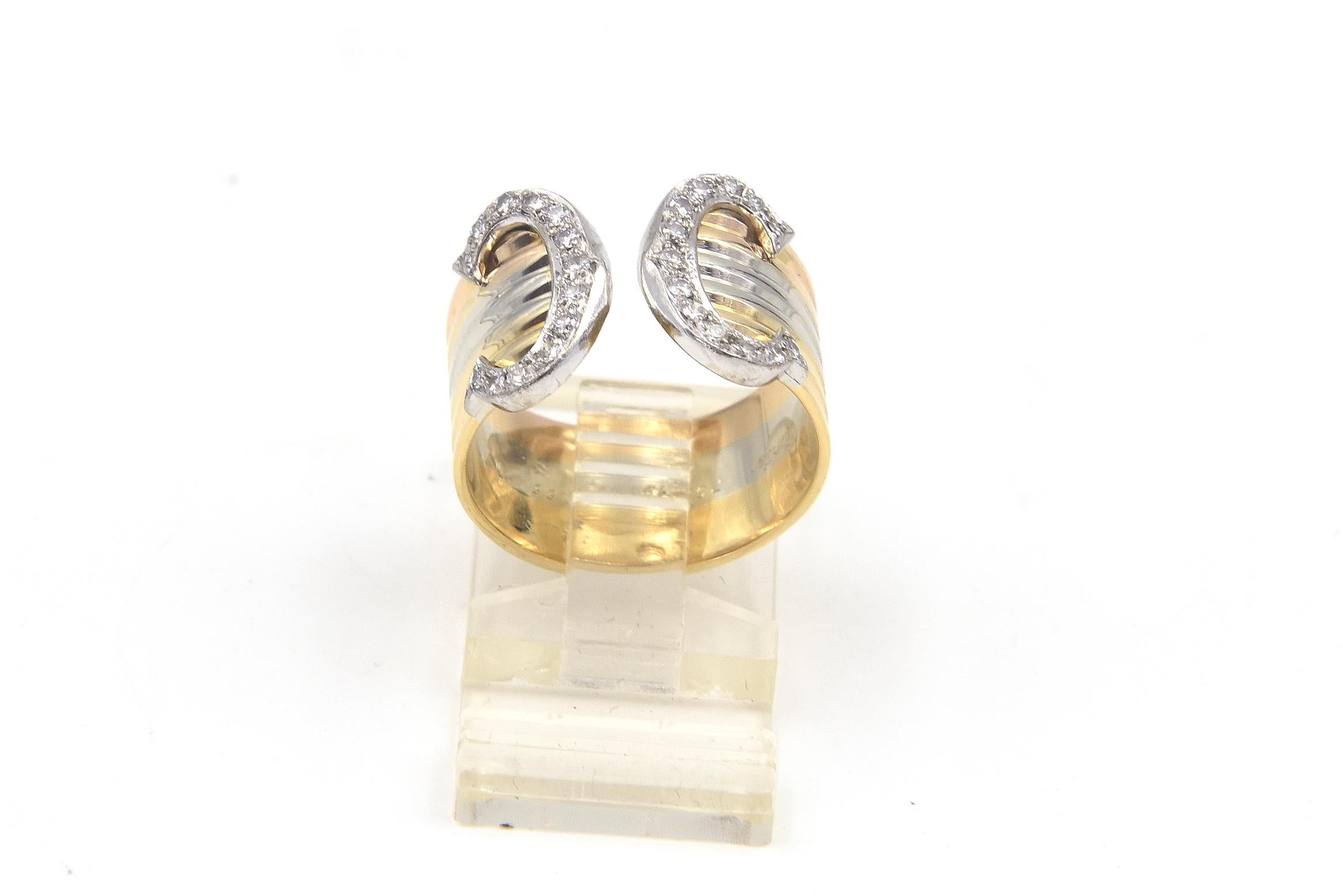C De Cartier Trinity Tri Color Gold and Diamond Band Ring In Good Condition In Miami Beach, FL