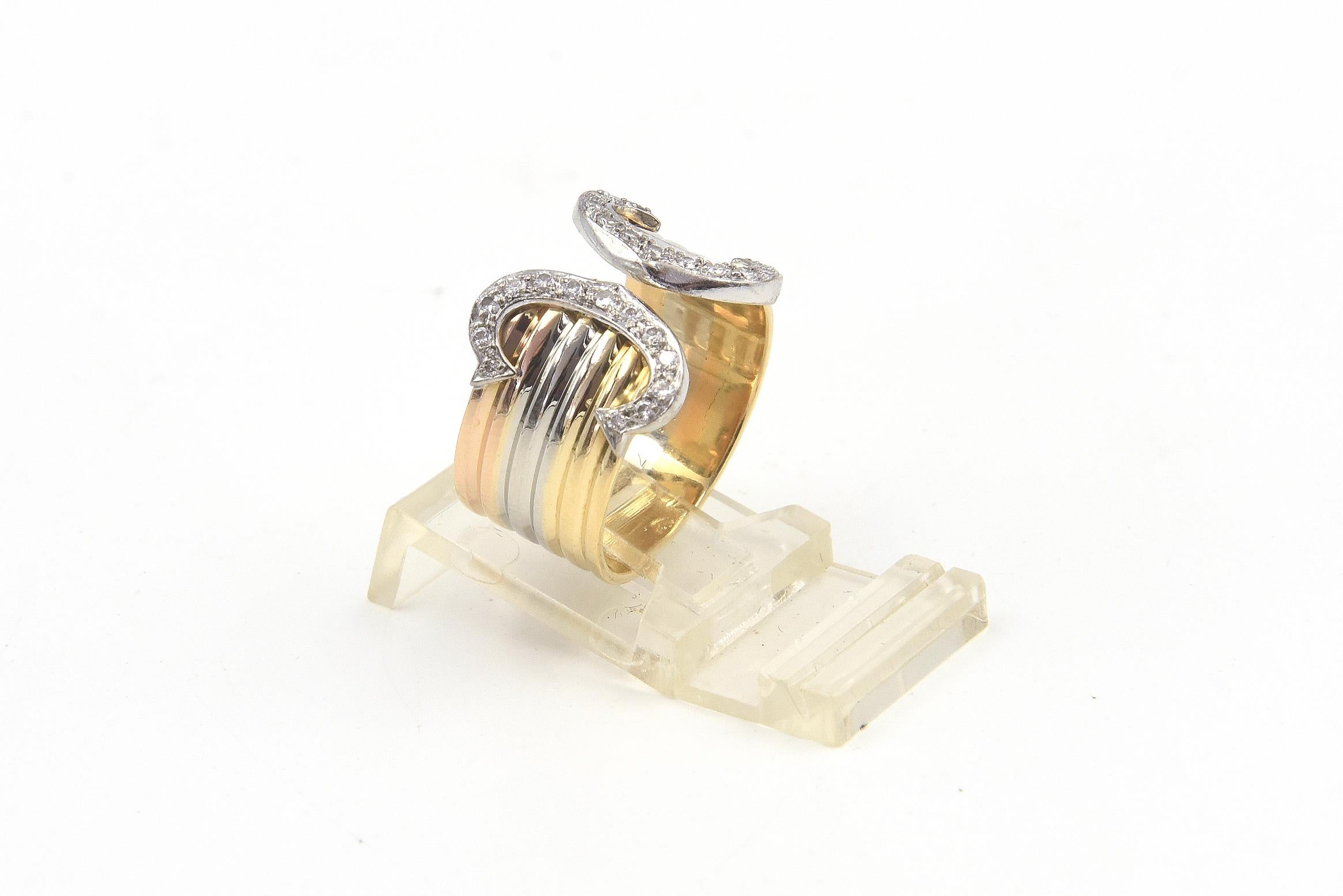 Women's or Men's C De Cartier Trinity Tri Color Gold and Diamond Band Ring