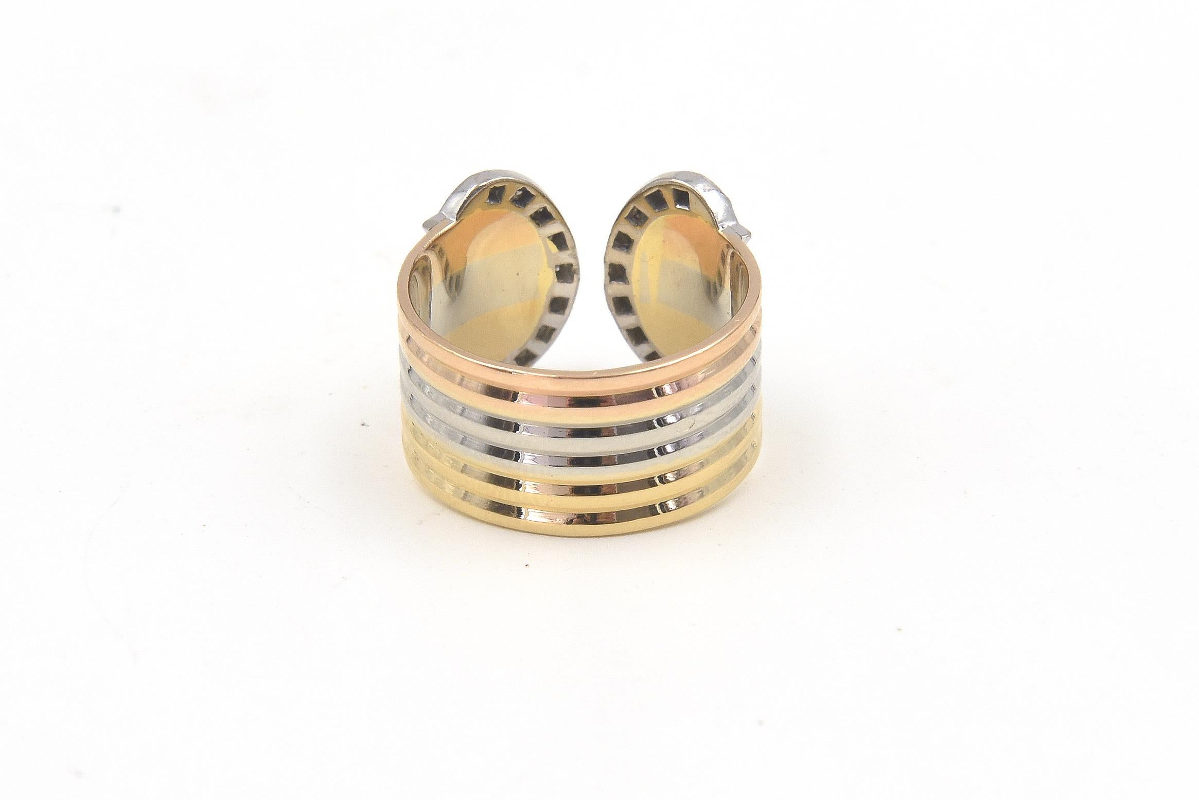C De Cartier Trinity Tri Color Gold and Diamond Band Ring 4