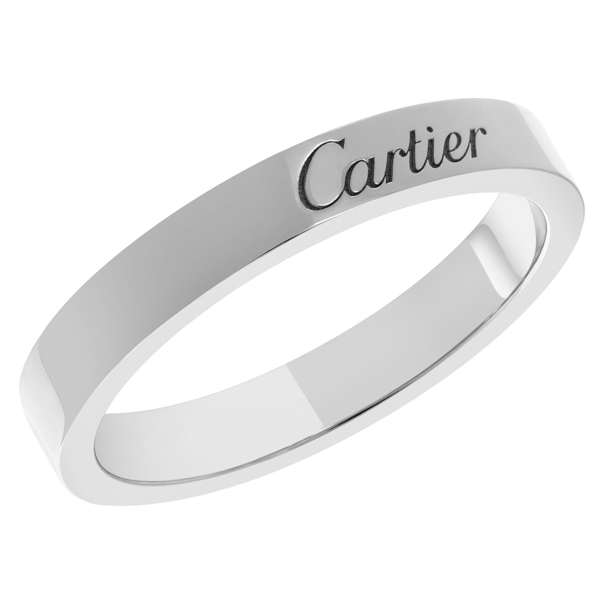 C De Cartier Wedding band in platinum. Width: 3mm. With Box. REF: B4054000. Size 53

This Cartier ring is currently size 6.25 and some items can be sized up or down, please ask! It weighs 3.3 pennyweights and is Platinum.