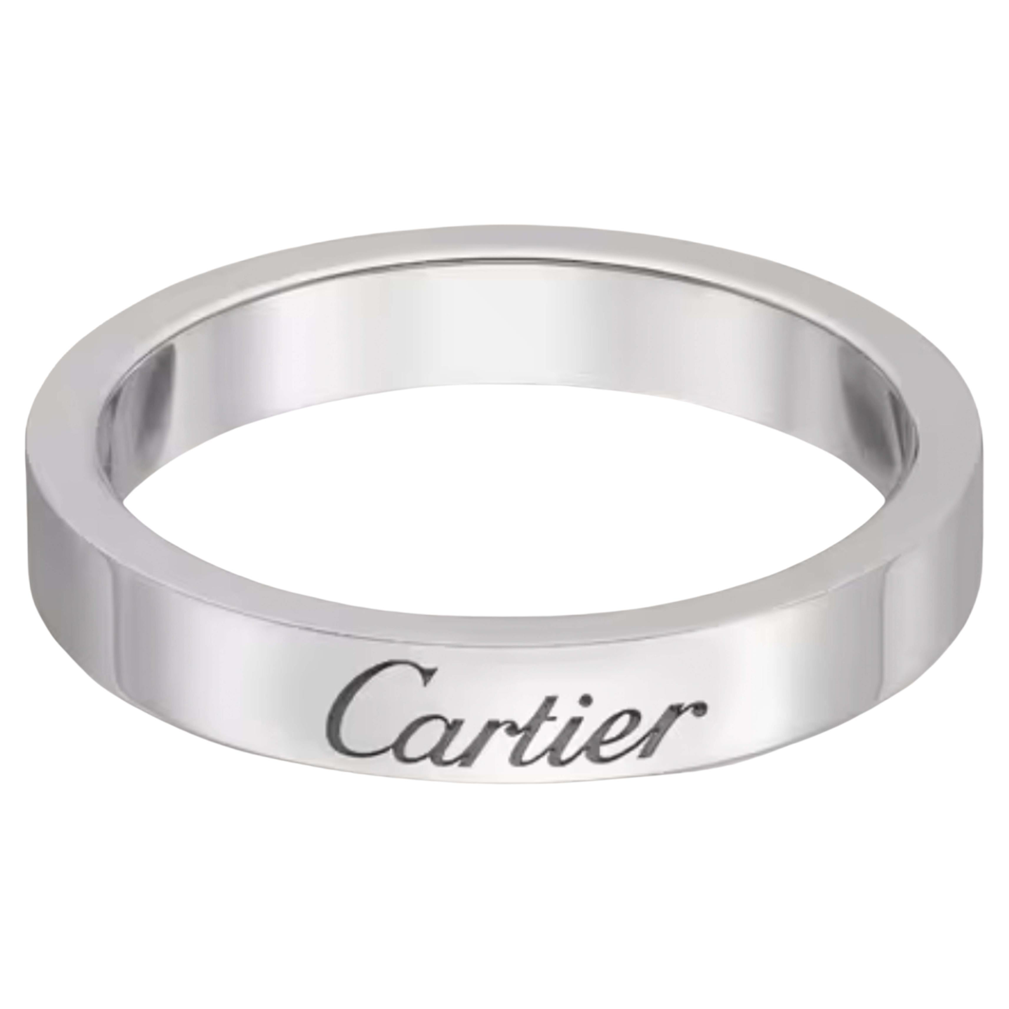 C De Cartier Wedding Band in Platinum For Sale