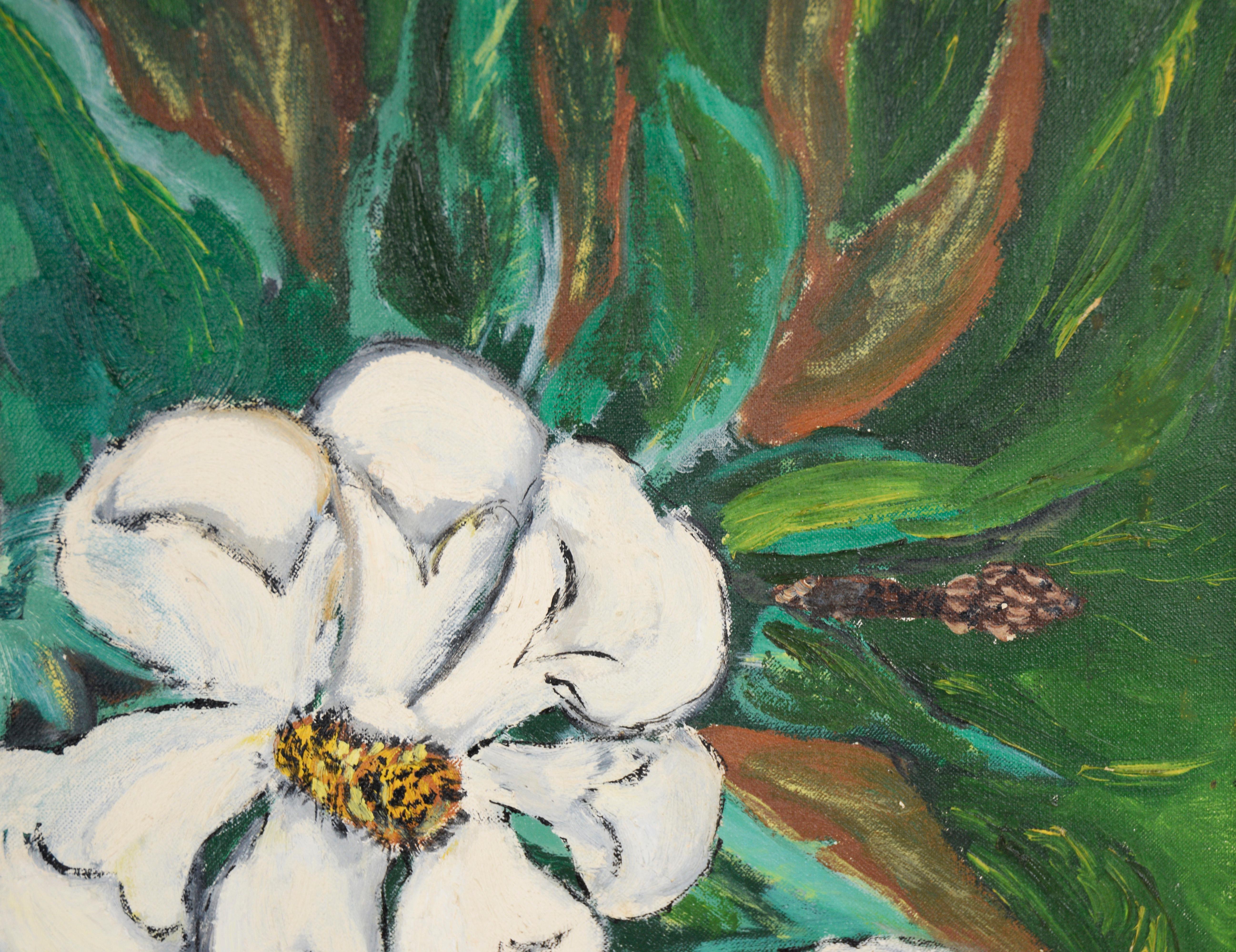 Modernist Southern Magnolia Original Oil Painting For Sale 4