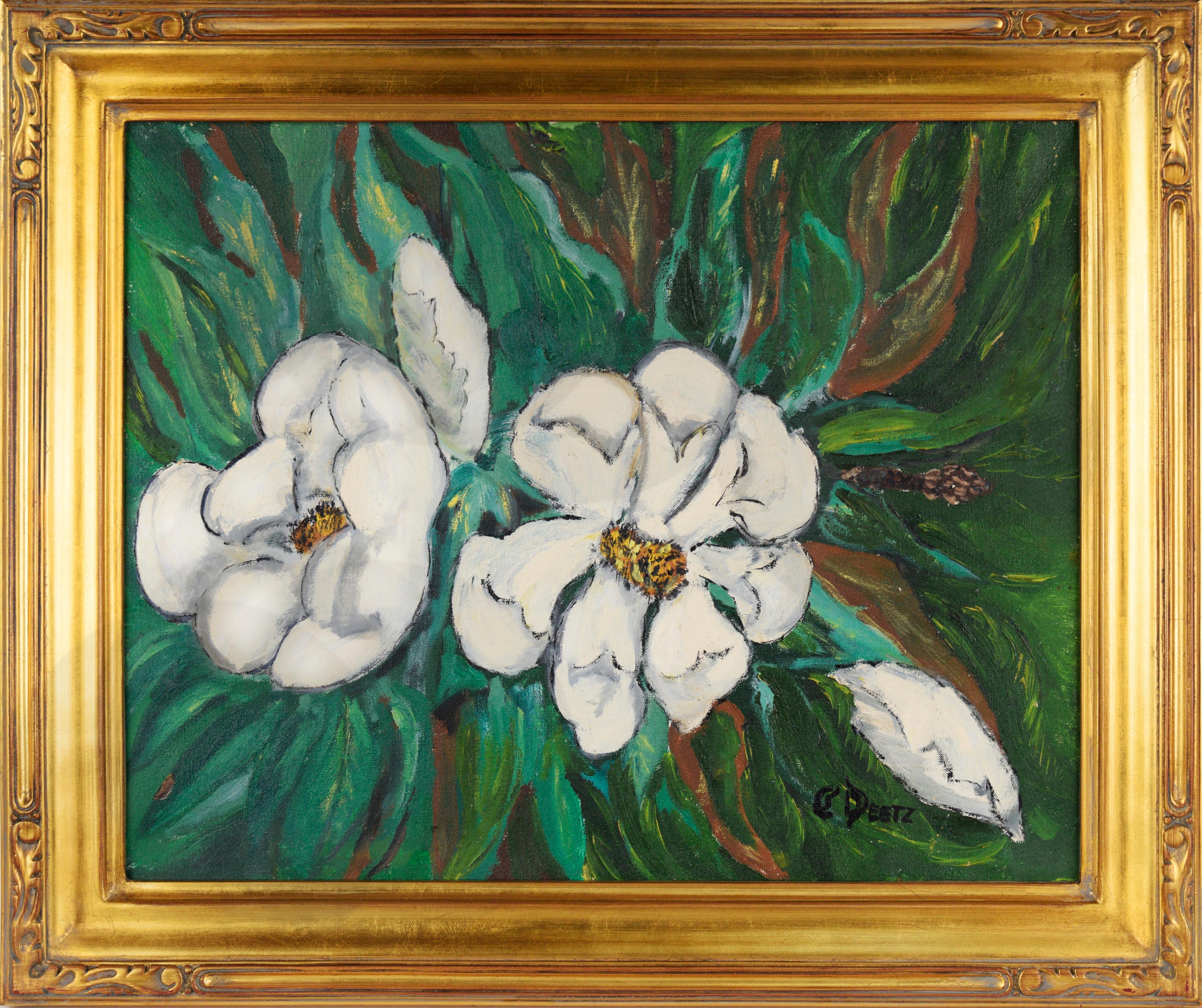 Landscape Painting C. Deetz - Peinture à l'huile originale moderniste du sud de Magnolia