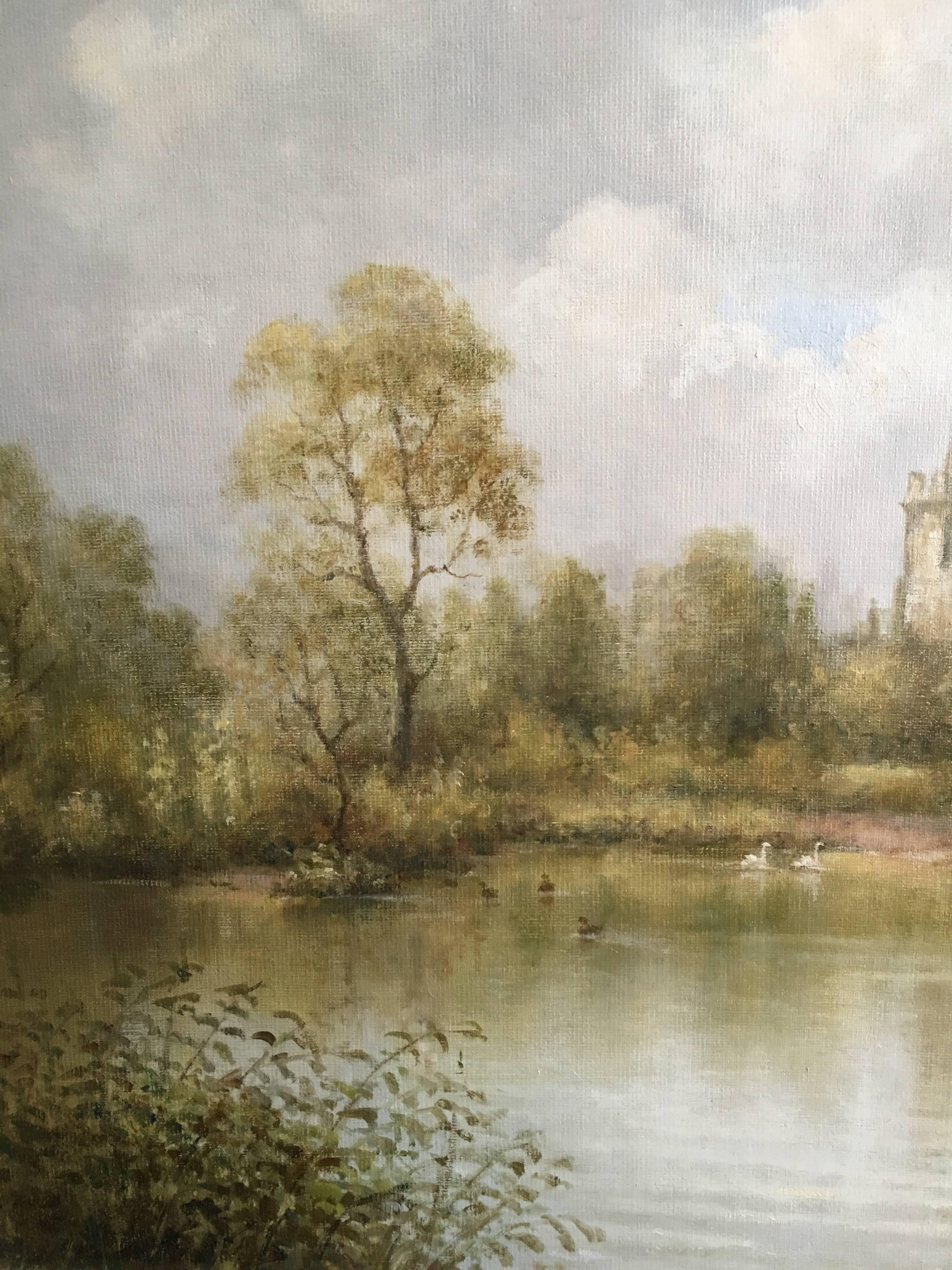 St. Mary's Church, Attenborough, British Oil Painting
By British artist C.Desborough, 20th Century
Signed and dated '1982' by the artist on the lower right hand corner
Oil painting on board, framed
Frame size: 22.75 x 32.75 inches

Large oil