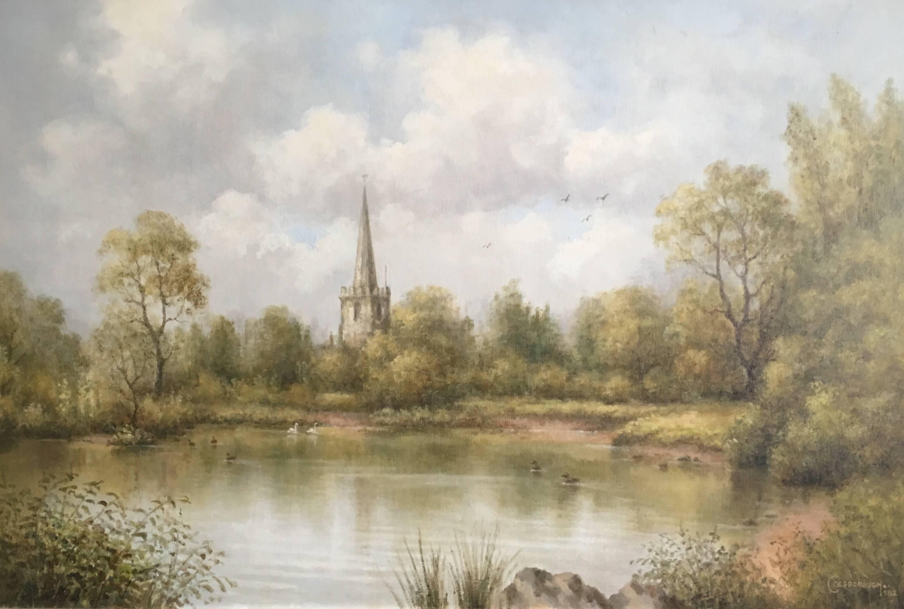 C. Desborough Still-Life Painting - St. Mary's Church, Attenborough, British Oil Painting