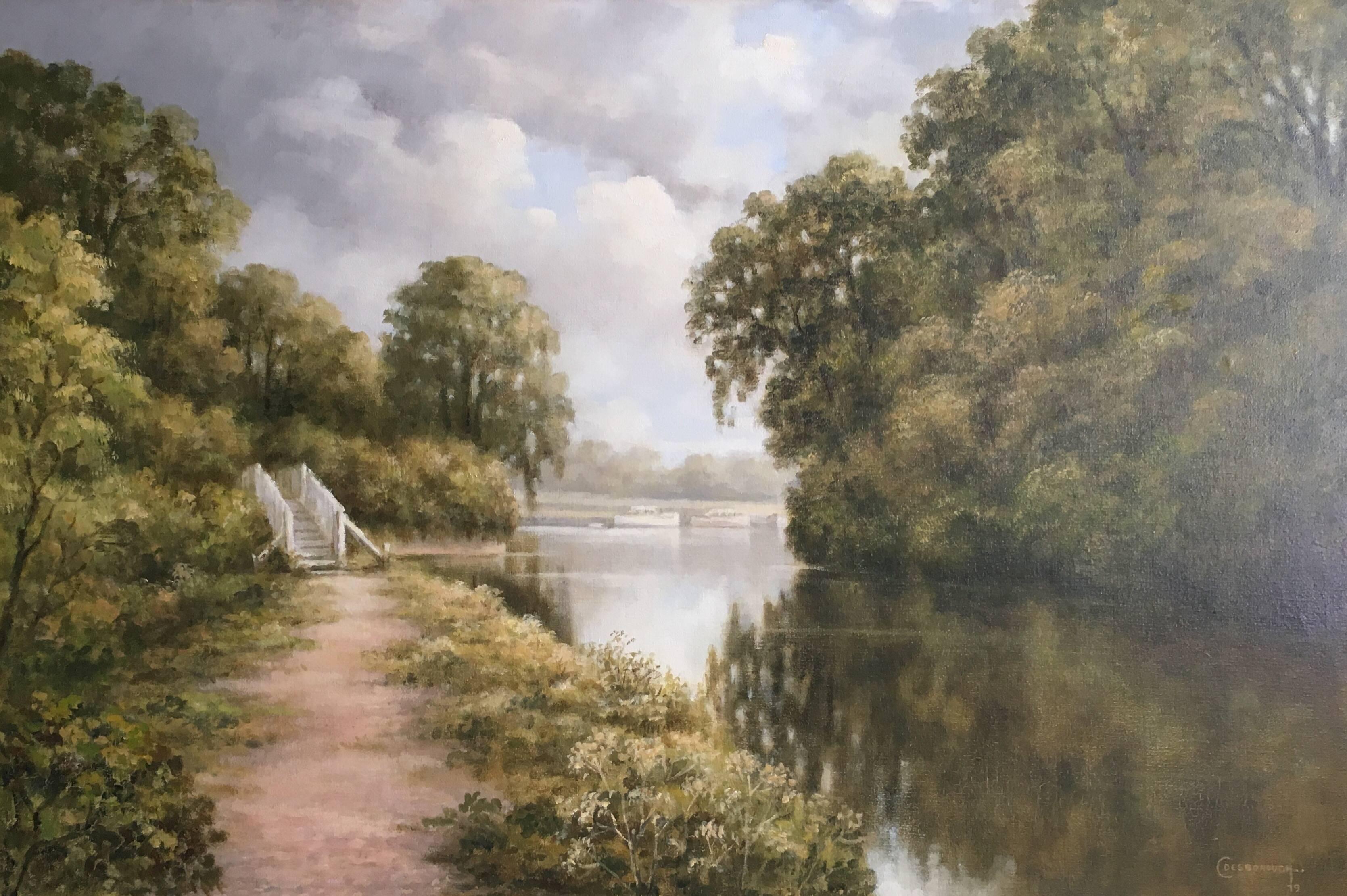 C. Desborough The River Soar, Kegworth, English Landscape, Oil