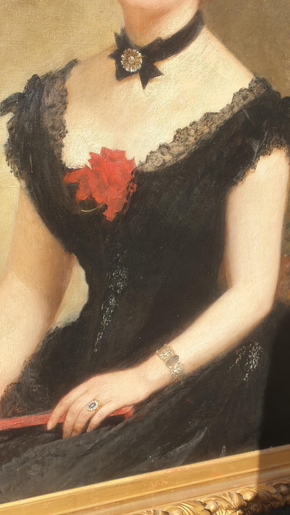 Paint C Deschamps, Portrait Of Woman, In Black Dress, XIXth Century For Sale