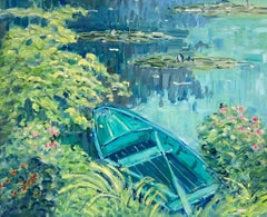 The Waterlily Pond at Giverny Signed French Impressionist Framed Oil Painting