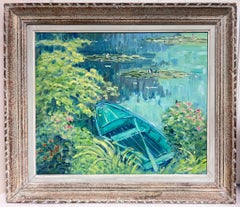 The Waterlily Pond at Giverny Signed French Impressionist Framed Oil Painting