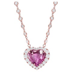 C Dunaigre 10.11 Carat Heart Shape Ceylon Sri Lanka Pink Sapphire Necklace