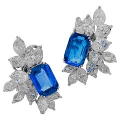 C. Dunaigre 12,23 Blauer Saphir Marquise Diamant-Cluster-Ohrringe