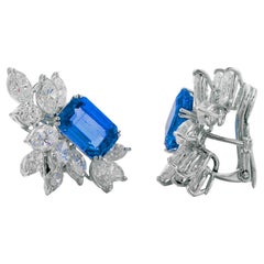 C. Dunaigre 12.23 Blue Sapphire Marquise Diamond Cluster Earrings