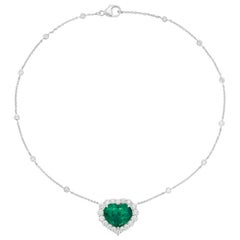 C. Dunaigre 13 Carat Heart Shape Minor Oil Emerald Diamond Pendant Necklace