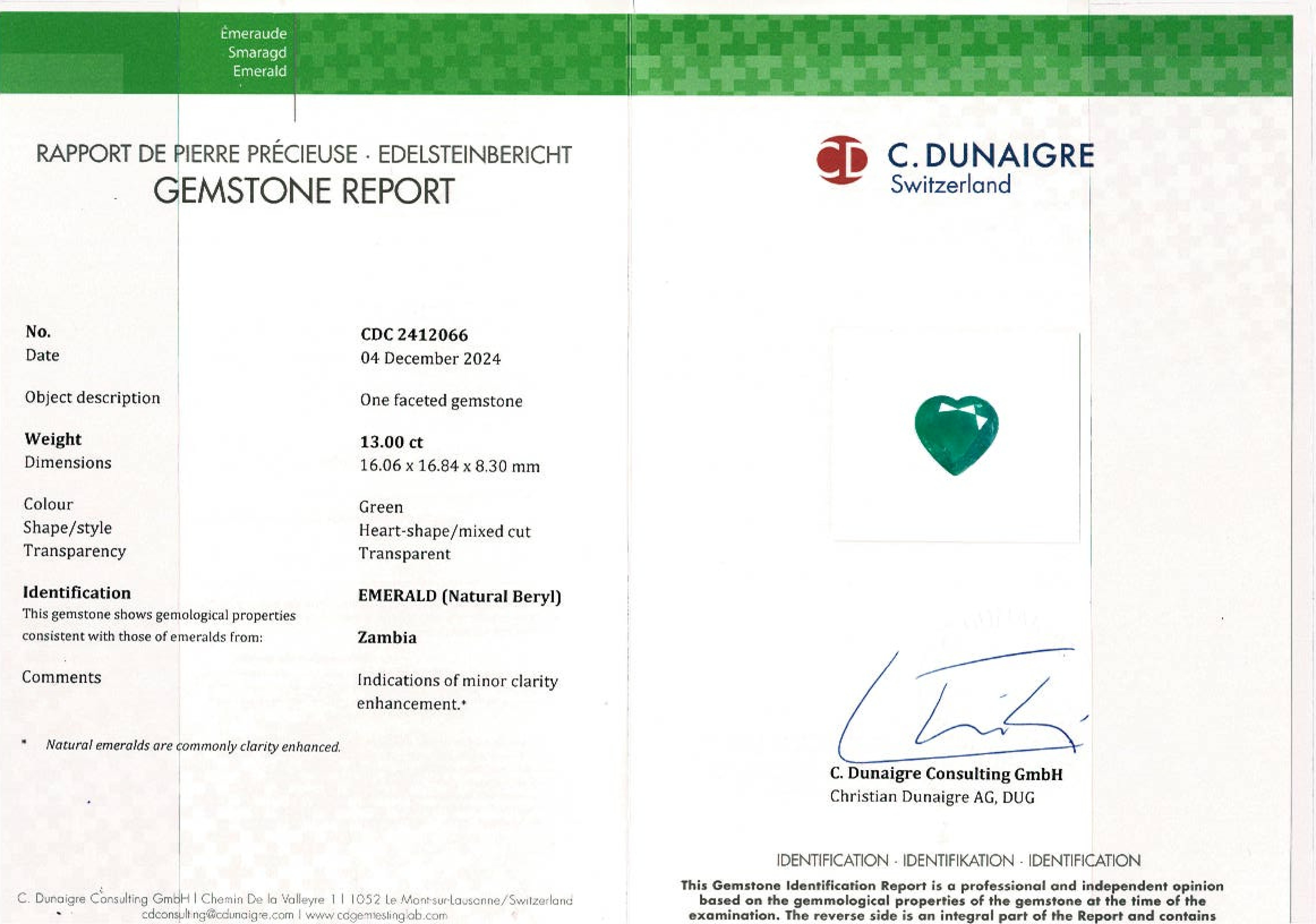 C. Dunaigre 13 Carat Heart Shape Minor Oil Emerald Diamond Pendant Necklace In New Condition For Sale In Chicago, IL